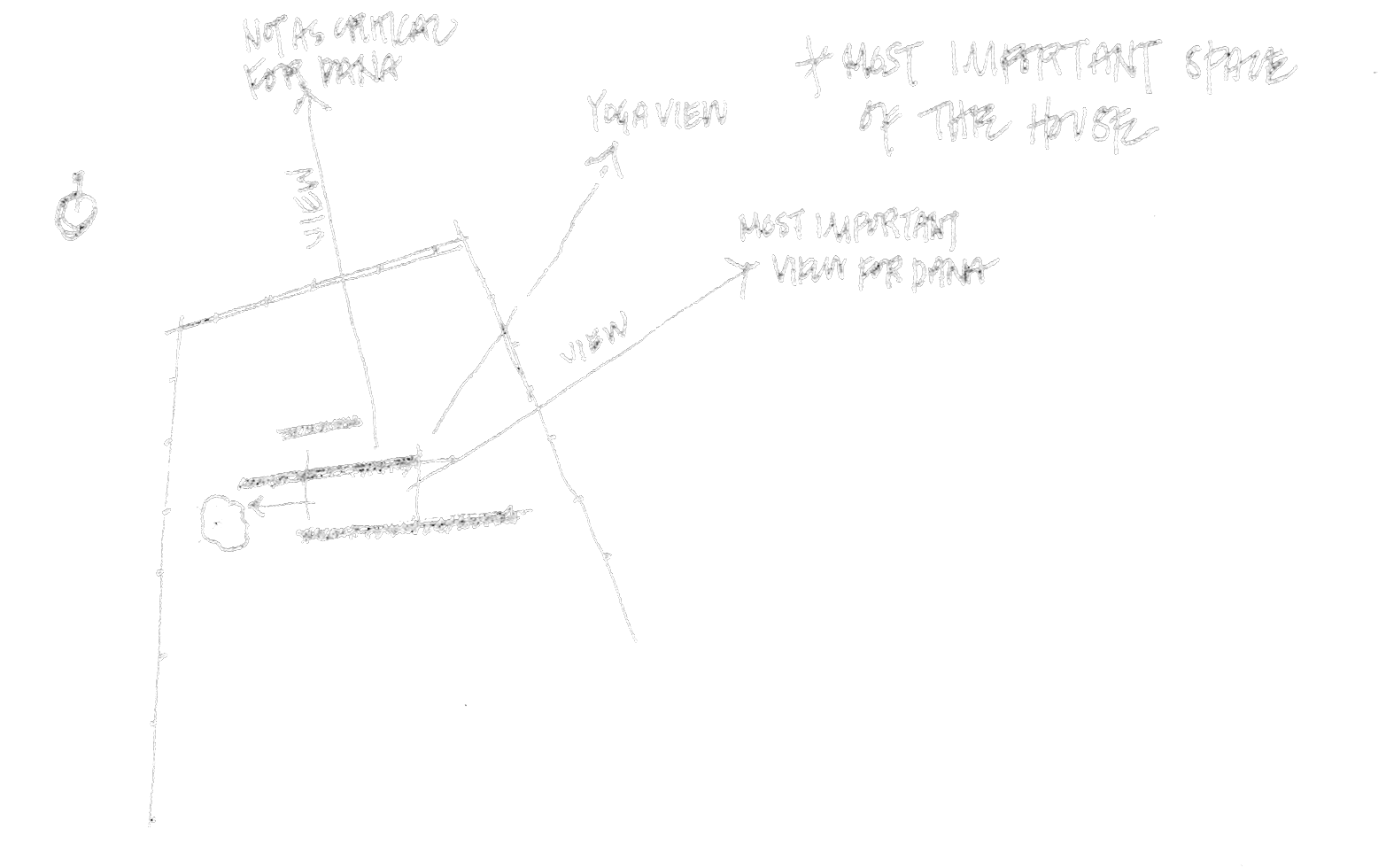 hand sketched concept diagram drawn as part of an architectural exploration for a modern home in Park City, Utah