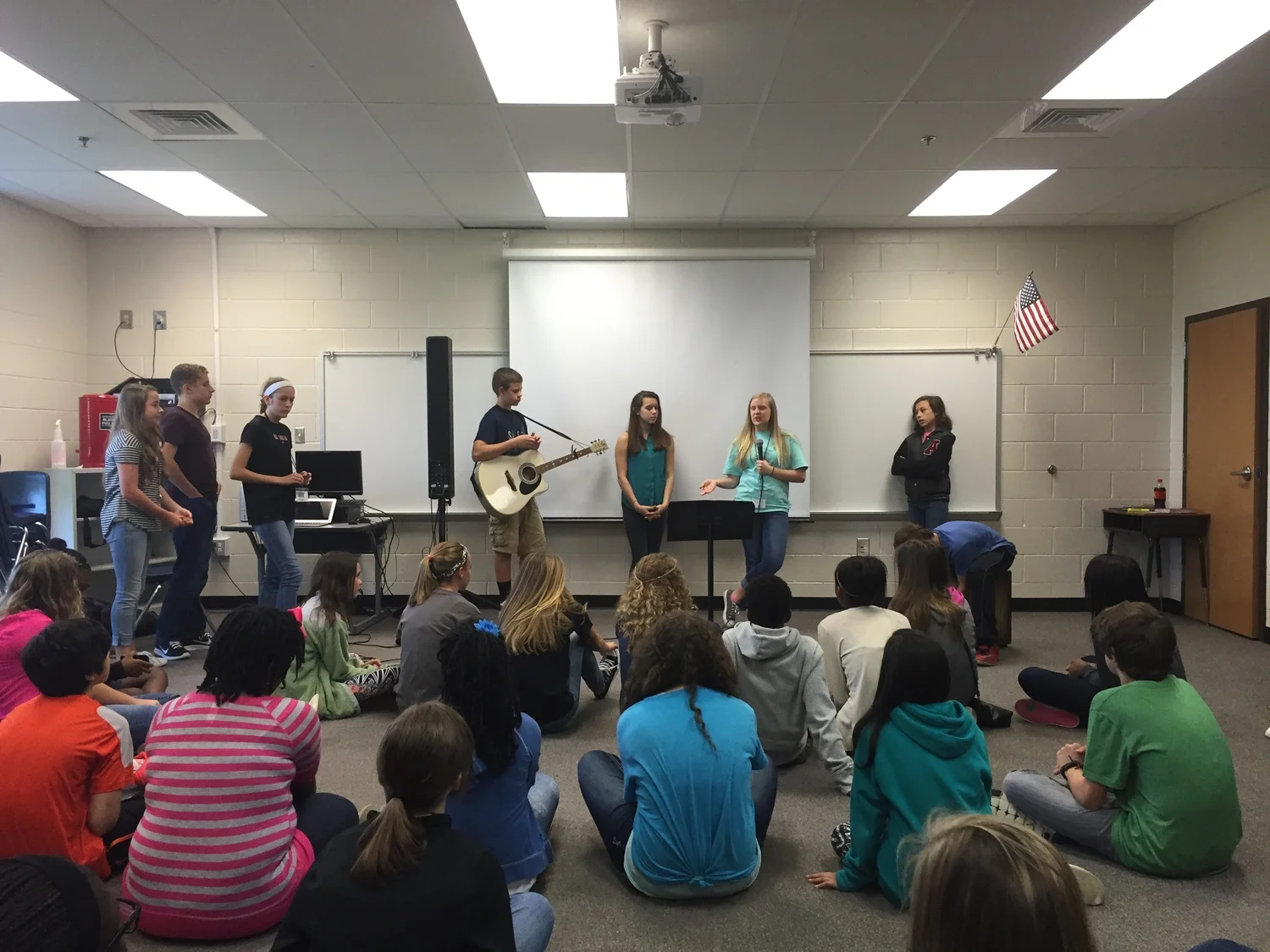 students leading worship