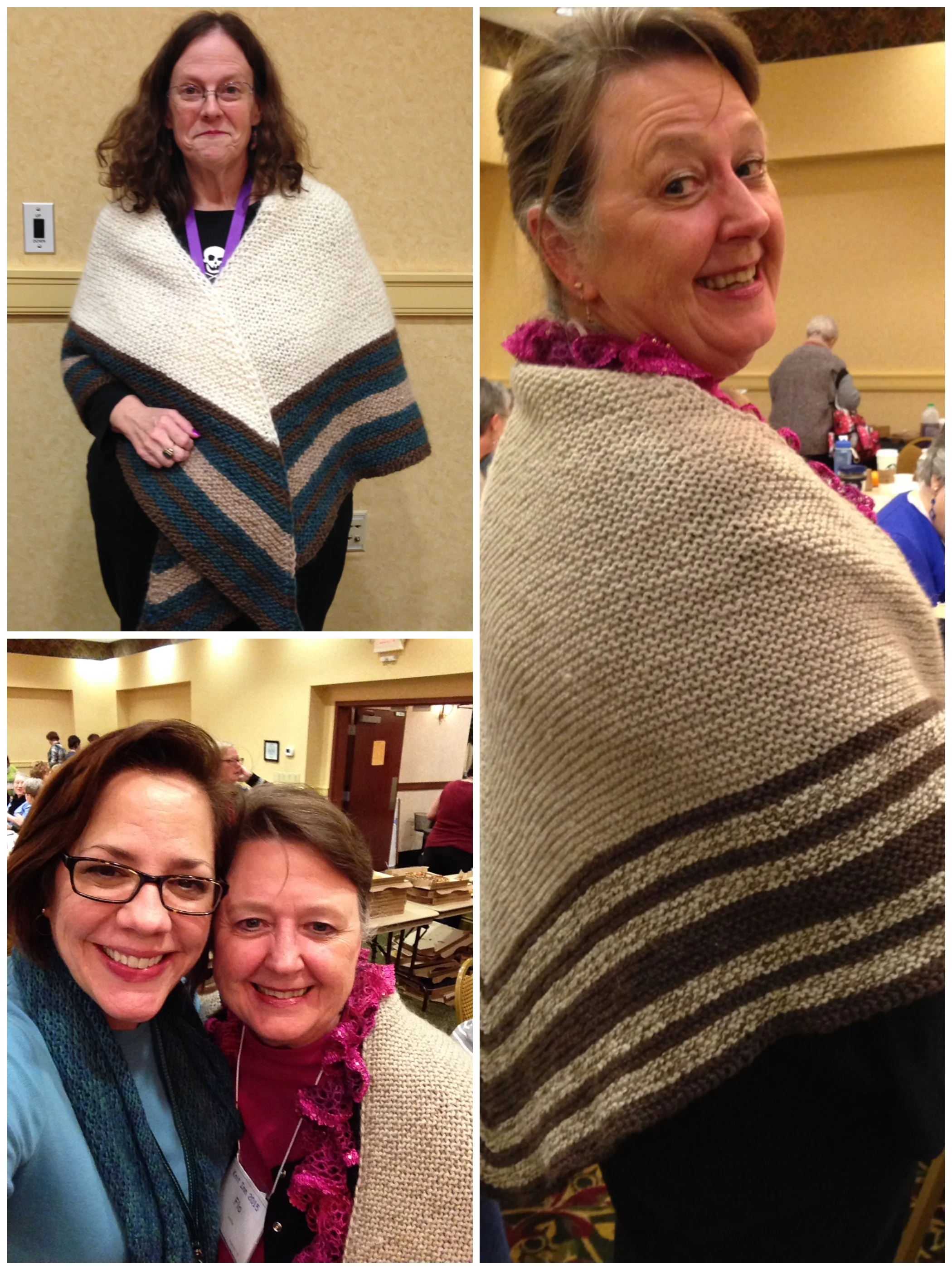 Debra (top left) and Flo with their Vintage Winter Shawls