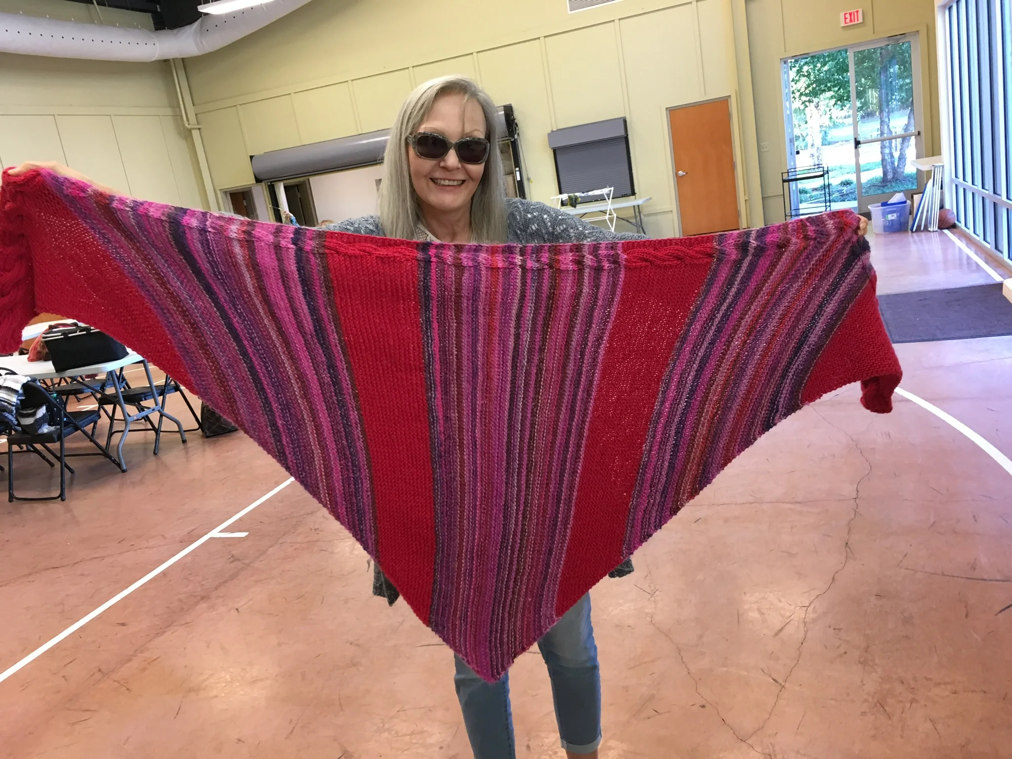 Carole shows off the striped look in the Reversible Cable. Great idea!