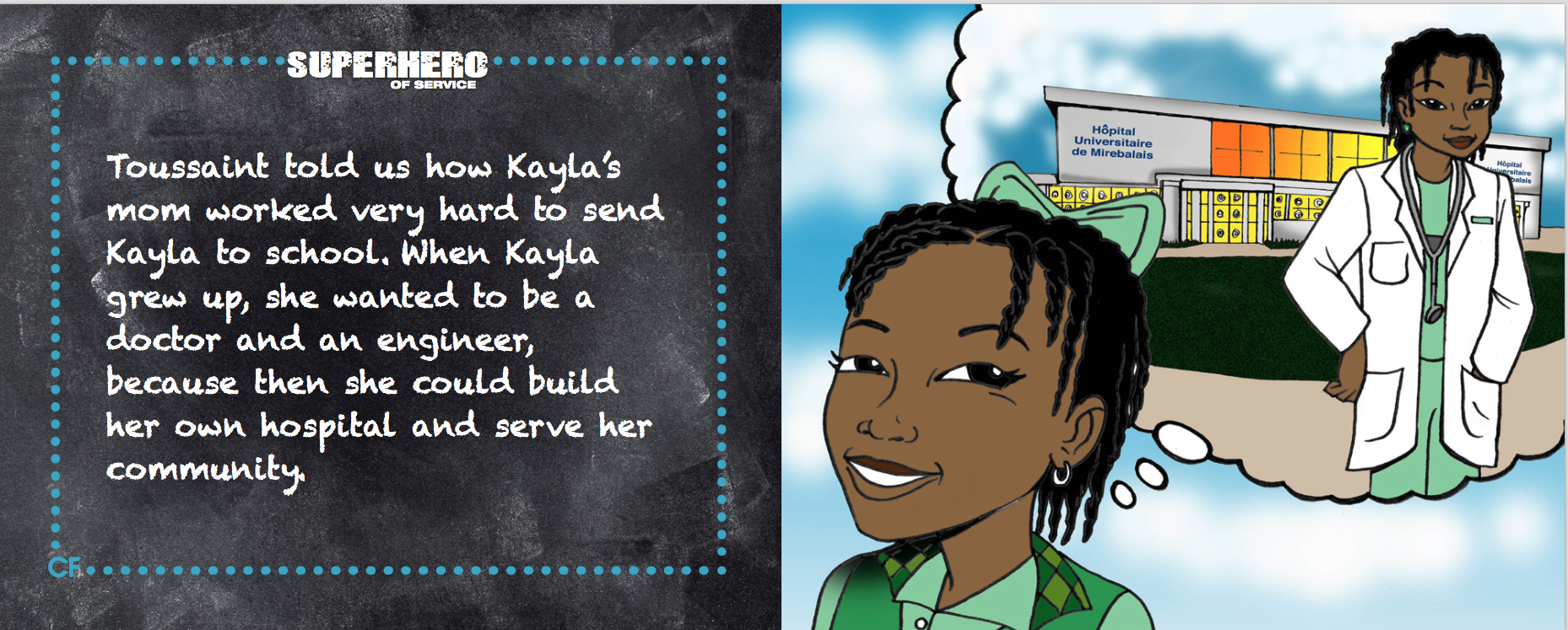 Illustration inside of the book of Kayla in Haiti 