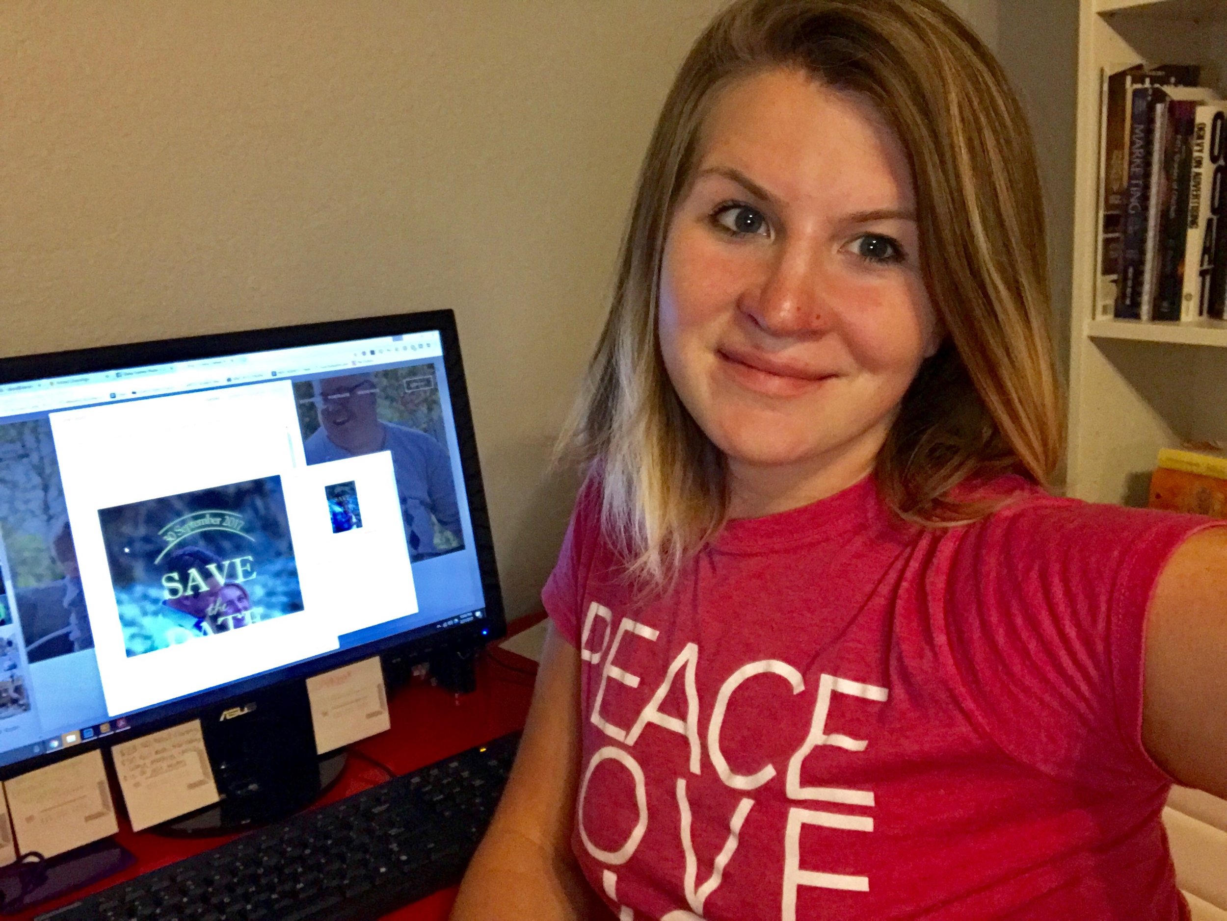 "Peace, Love and Gigs" is what my shirt says. I snagged it at #WeddingWire World 2014, and it's just really comfortable to wear around the house. 