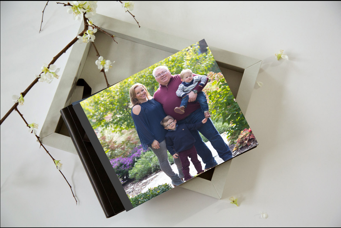 Album is nestled safely in a box (color of your choice) with a transparent lid to double as a piece of shelf-art, as well as a keepsake album! Pages are lay-flat so there are no middle creases to swallow the images. 