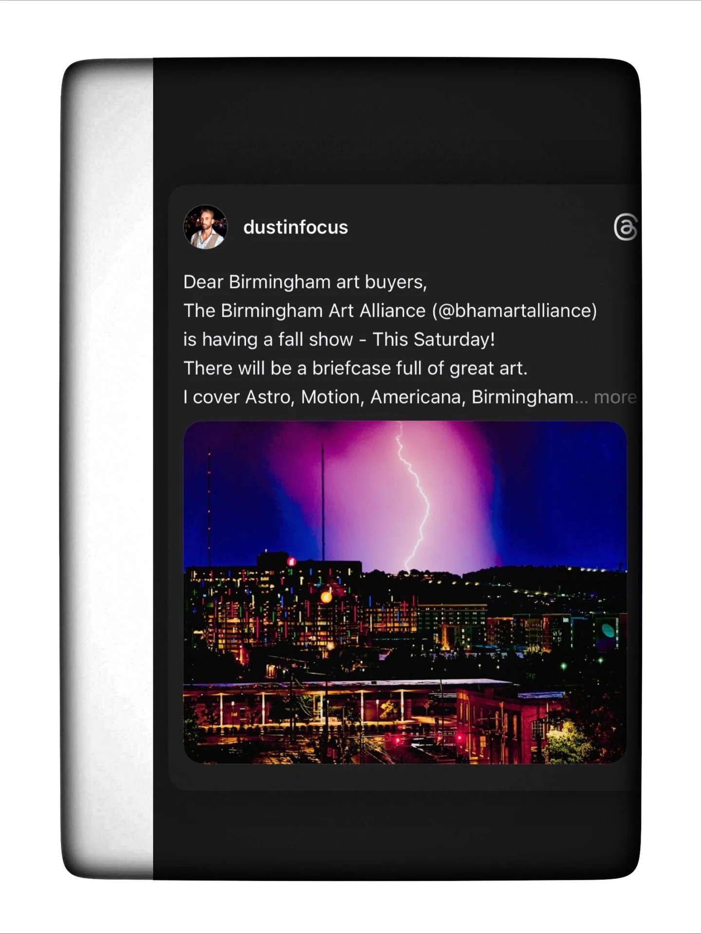 Attention Birmingham Art Buyers: 
Downtown is having an art show on 20th St N at Birmingham Art Alliance this Saturday!
There will be a suitcase full of great work! Show is 11a-2p. Stop by on your way to brunch or after you visit the farmers' market.