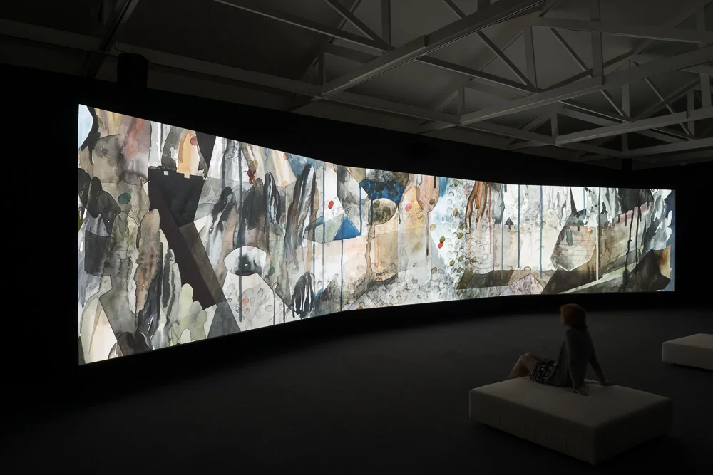 Shahzia Sikander, Parallax, 2013.3-Channel HD Animation, 24p with 5.1 Surround Sound, 15:30 minutes. Copyright the artist, courtesy of the Linda Pace Foundation. Photographer Mark Menjivar