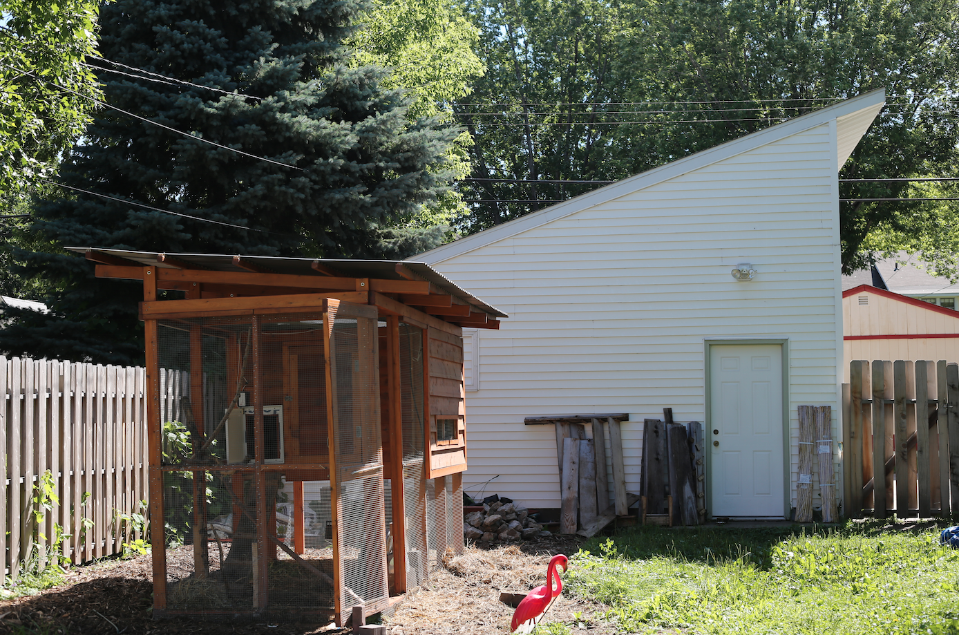 The Frank Lloyd Wright of Chicken Coops. Built entirely by Christina and her husband Pete.