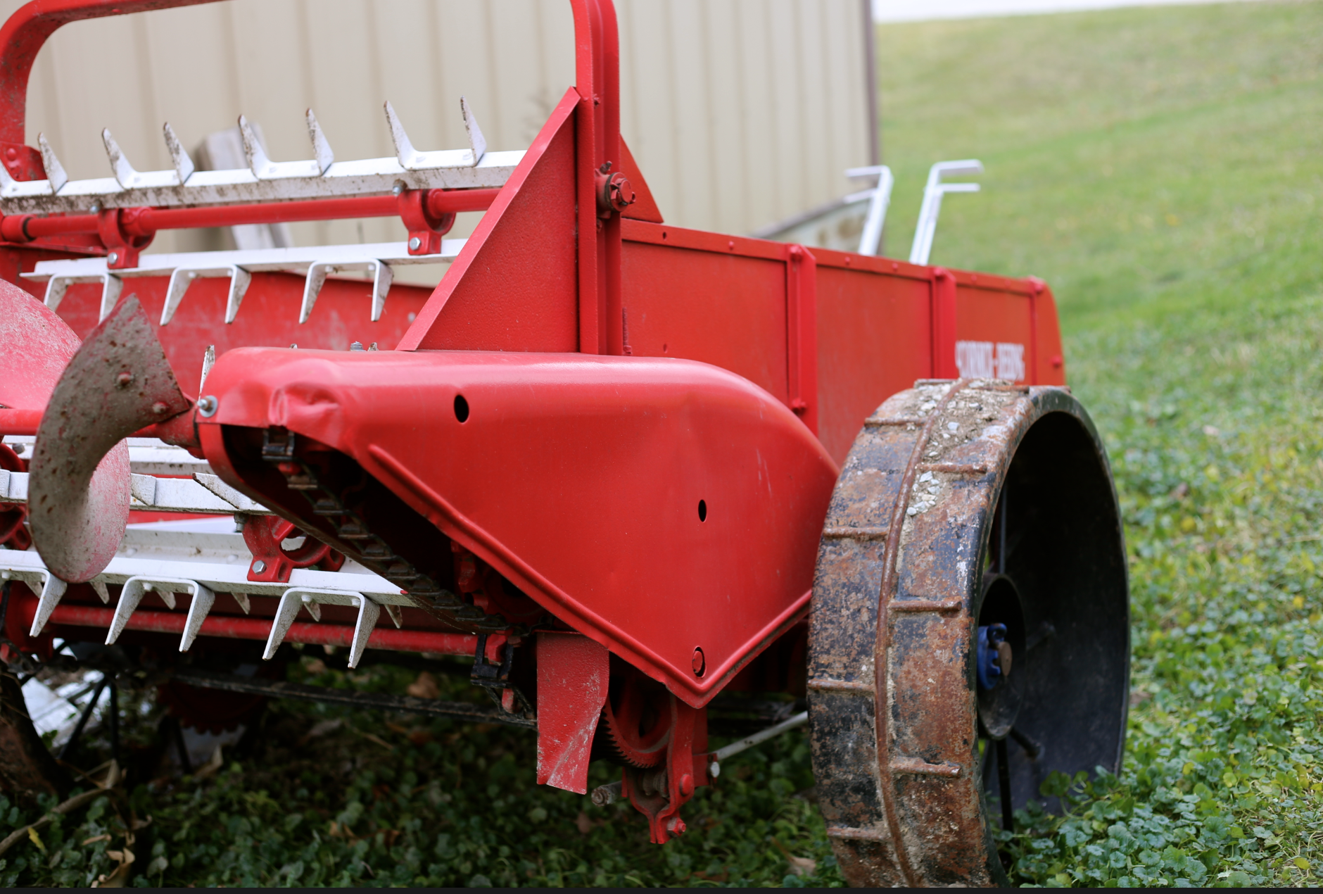 Check out the wheels on this vintage manure spreader, no air needed!