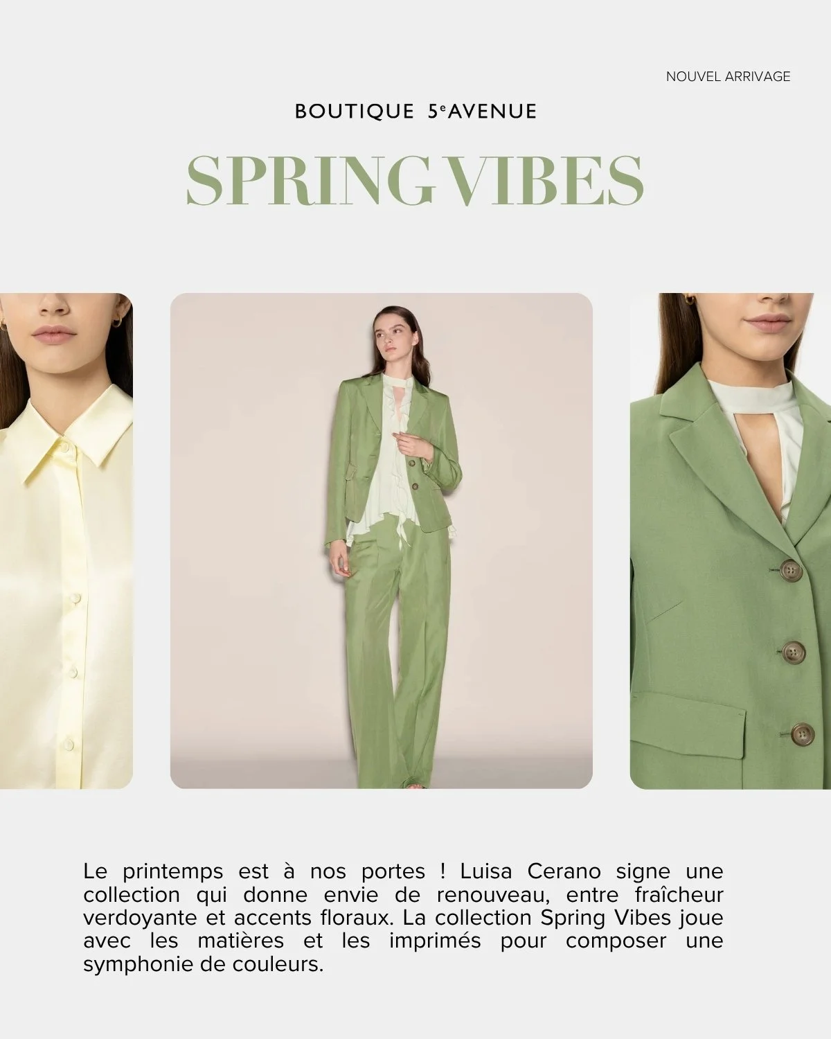 Entendez-vous l'appel ? 🎶

Luisa Cerano revisite sa palette de couleurs printani&egrave;res avec Spring Vibes. Mati&egrave;res et  imprim&eacute;s s'accordent pour composer une v&eacute;ritable symphonie de couleurs et de textures. 

Le printemps s'