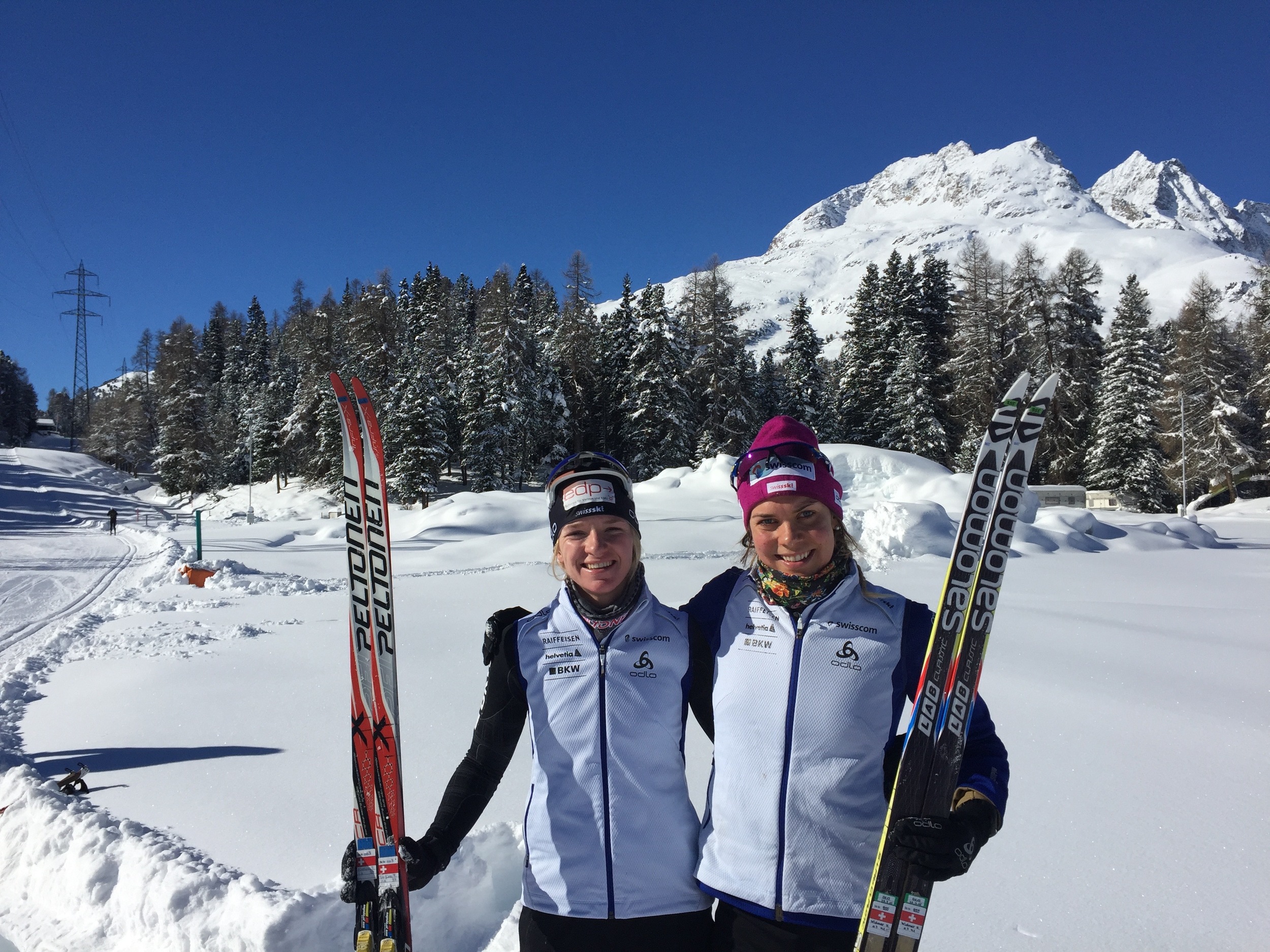  Nadine Fähndrich and I soaking in the rays in St.Moritz after some intensity. So proud of this girl and her silver medal in the Sprint event at the U23 Championships in Romania this week! 