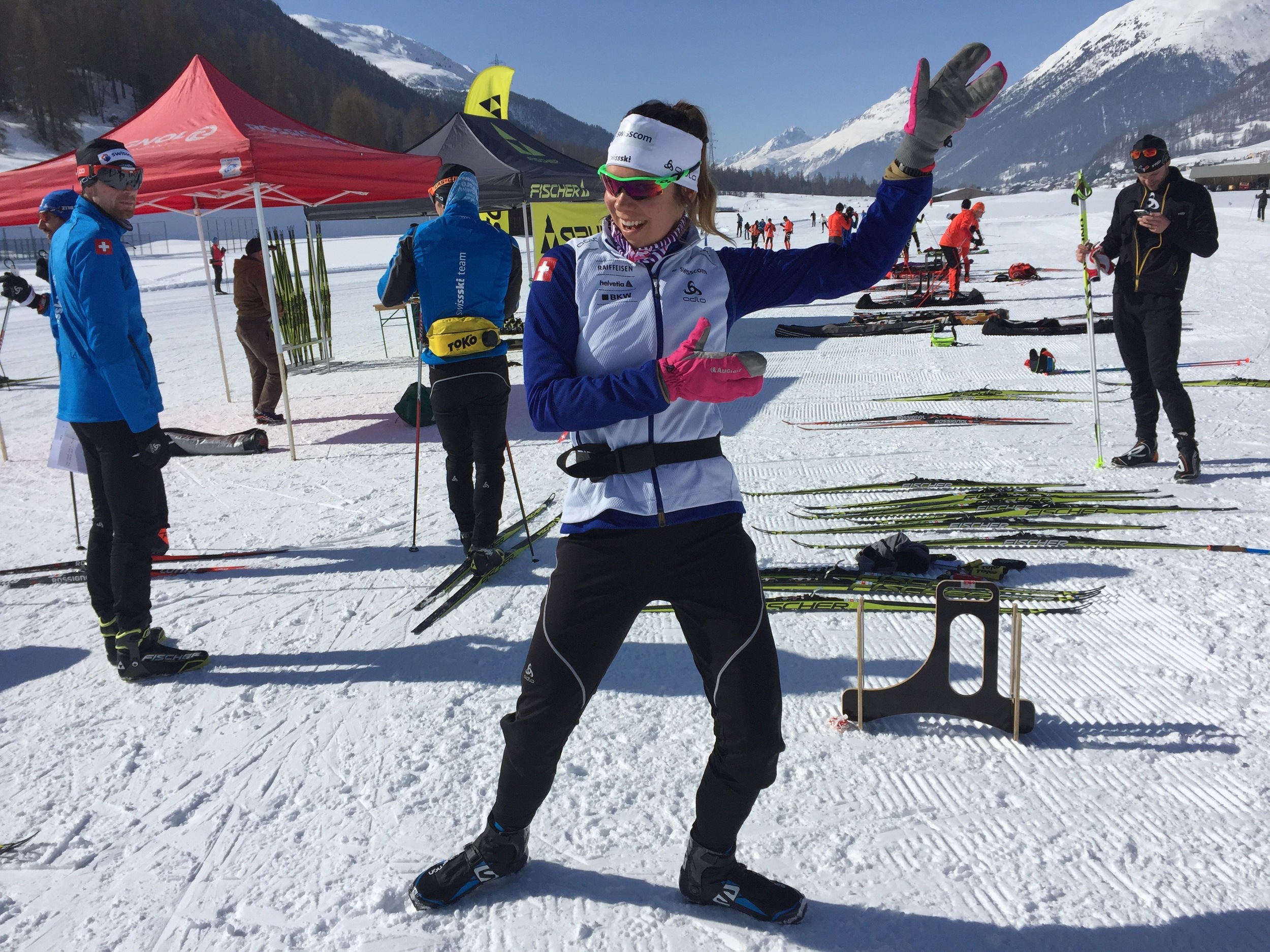  Getting goofy on sunshine and ski testing. Zuoz GR 