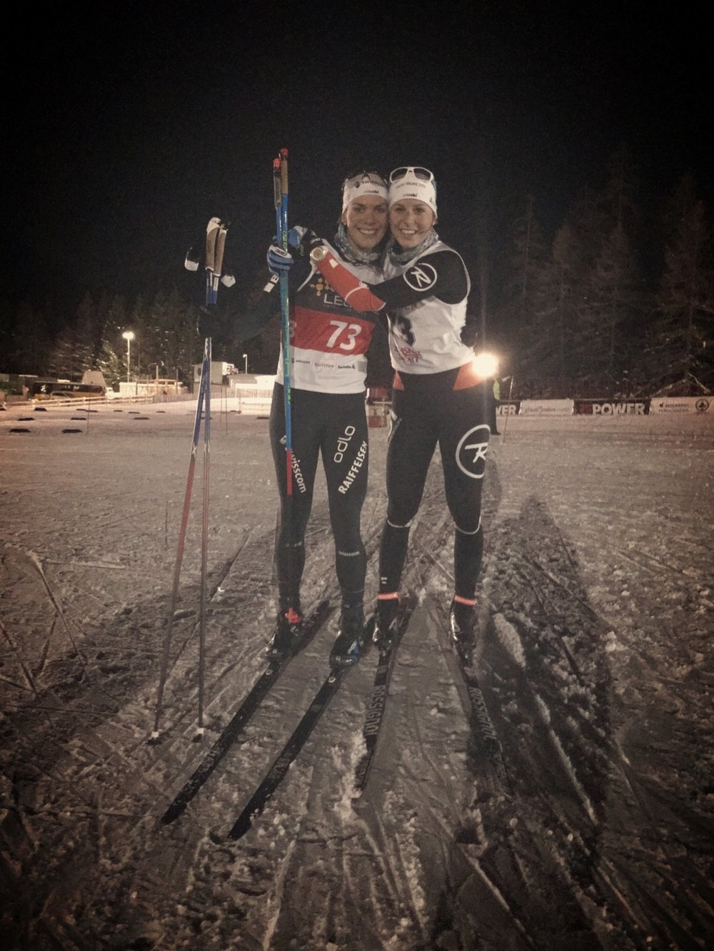  Tatjana Stiffler and I taking home the win at the Bündner Meisterschaft - a bit of a different competition field than the Toblach World Cup Team Sprint.... ;)&nbsp; 
