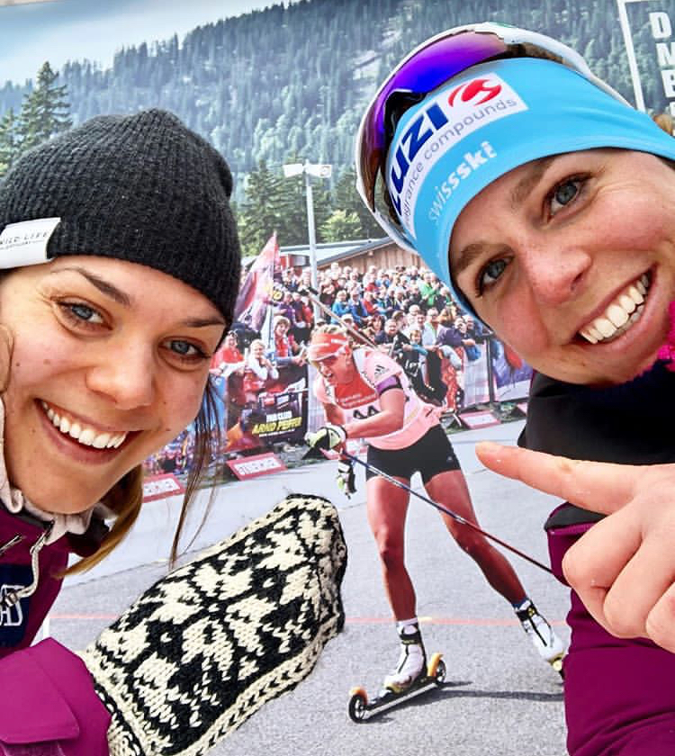  Tatjana Stiffler and I cheering via a poster for Denise Herrmann - super star xc skier turned golden girl biathlete! 