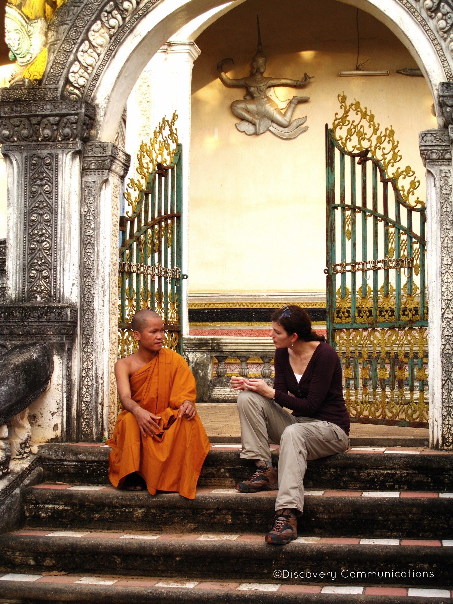  Interviewing a monk, on location in Cambodia for "Out of Egypt." 