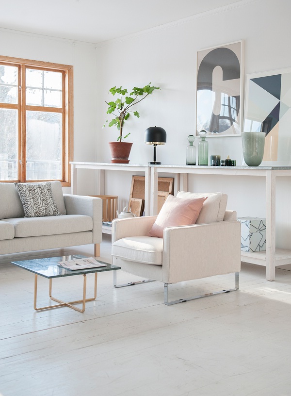 Armchair cover in Sand Beige Brunna Melange.
