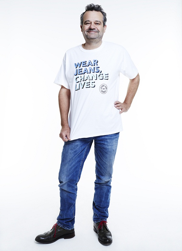 Mark Hix, chef, in Jeans for Genes white campaign t-shirt