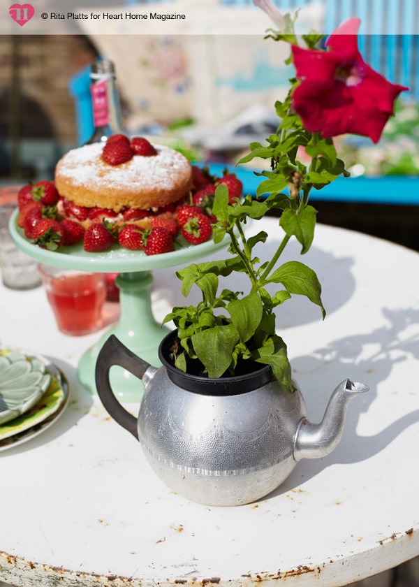 After sourcing a plastic plant pot to fit inside its opening, this old teapot is put to good use as an alternative plant pot, complete with drainage spout.