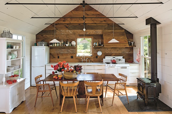 One wall contains the kitchen, maximizing the available space.