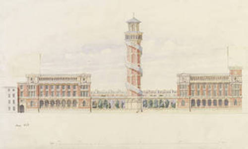 Design for a tower and museum extension on Exhibition Road after Henry Cole, 1868. Museum no. E.2034-1921. © Victoria and Albert Museum, London
