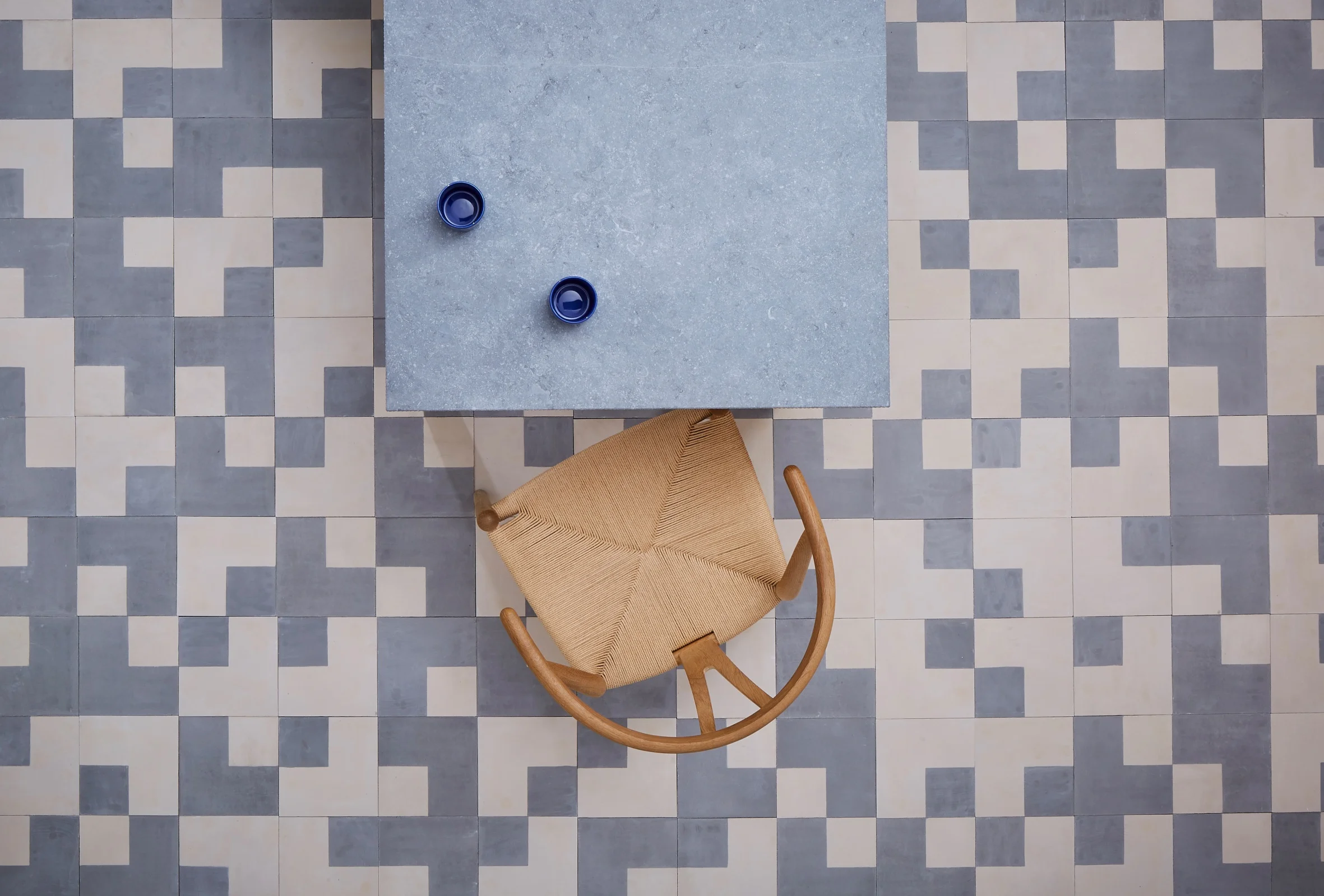 Bert & May x The Conran Shop square and inverse square tiles in Blue