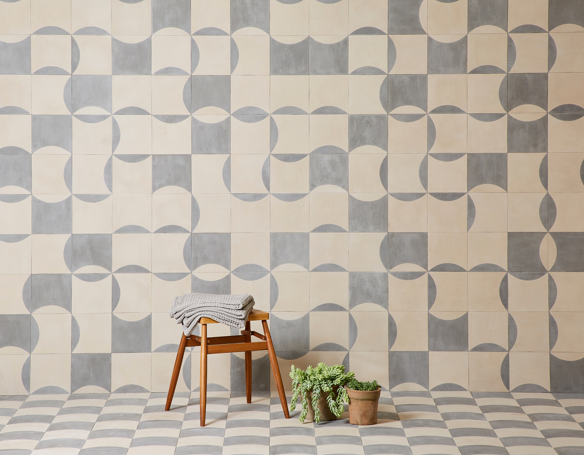 Bert & May x The Conran Shop curve and inverse curve tile in Grey