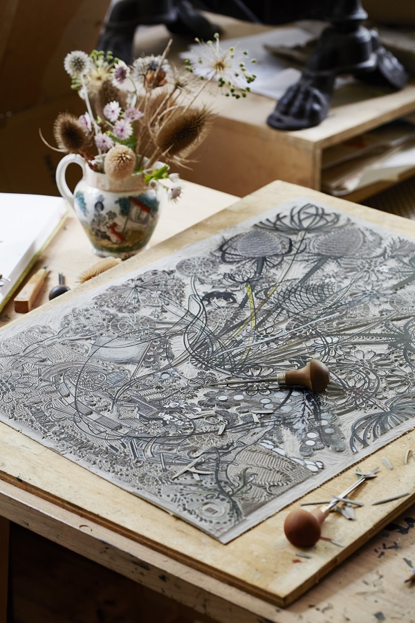 Angie_Lewin_lino_block_in_studio_2_by_Alun_Callender.jpg