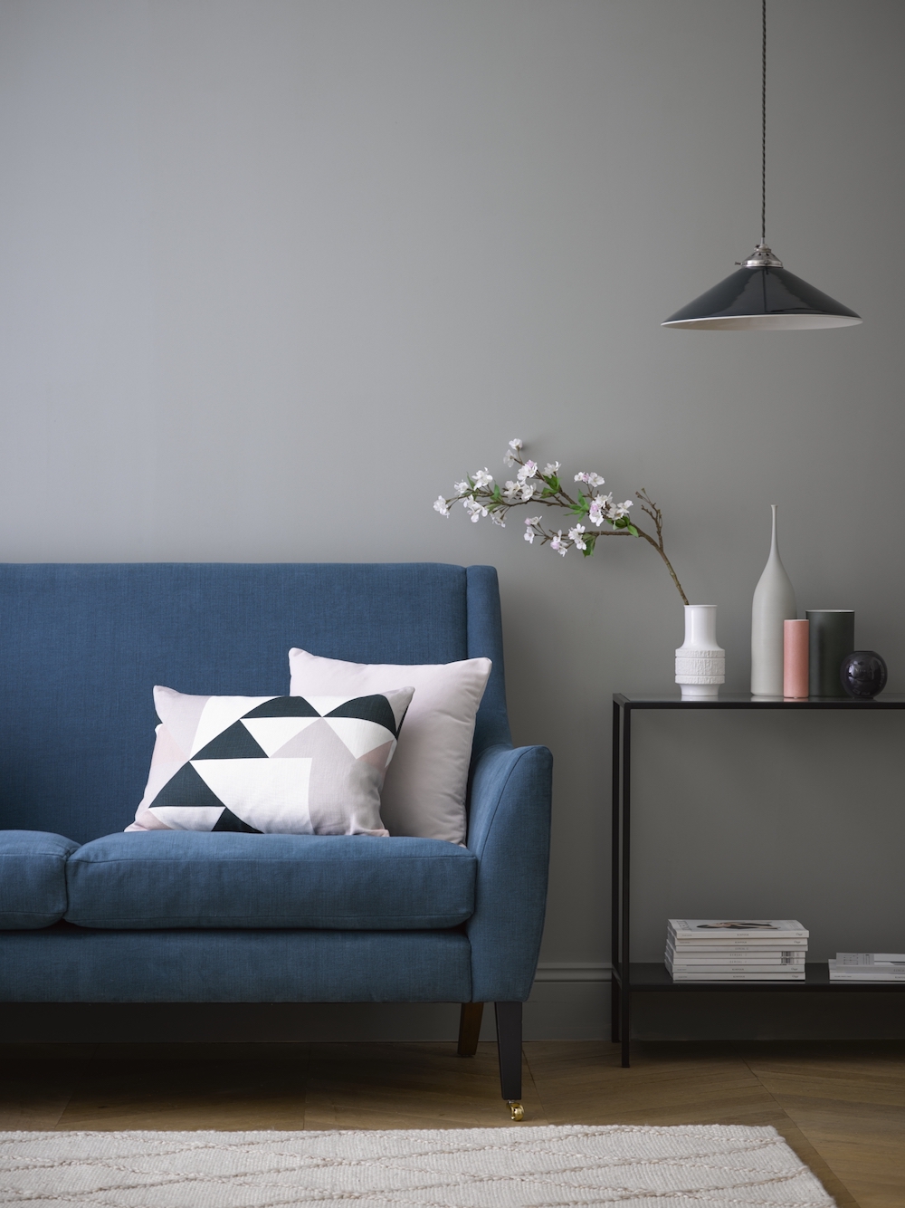 Sofa.com Walter two and a half seat sofa in Evergreen brushed linen cotton, Hepburn console table, House scatter cushion in Lychee smart velvet.jpg