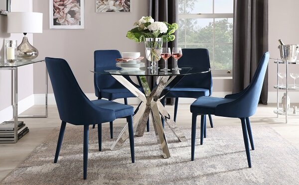Furniture Choice Dining Chairs, Round Glass Dining Table With Blue Chairs