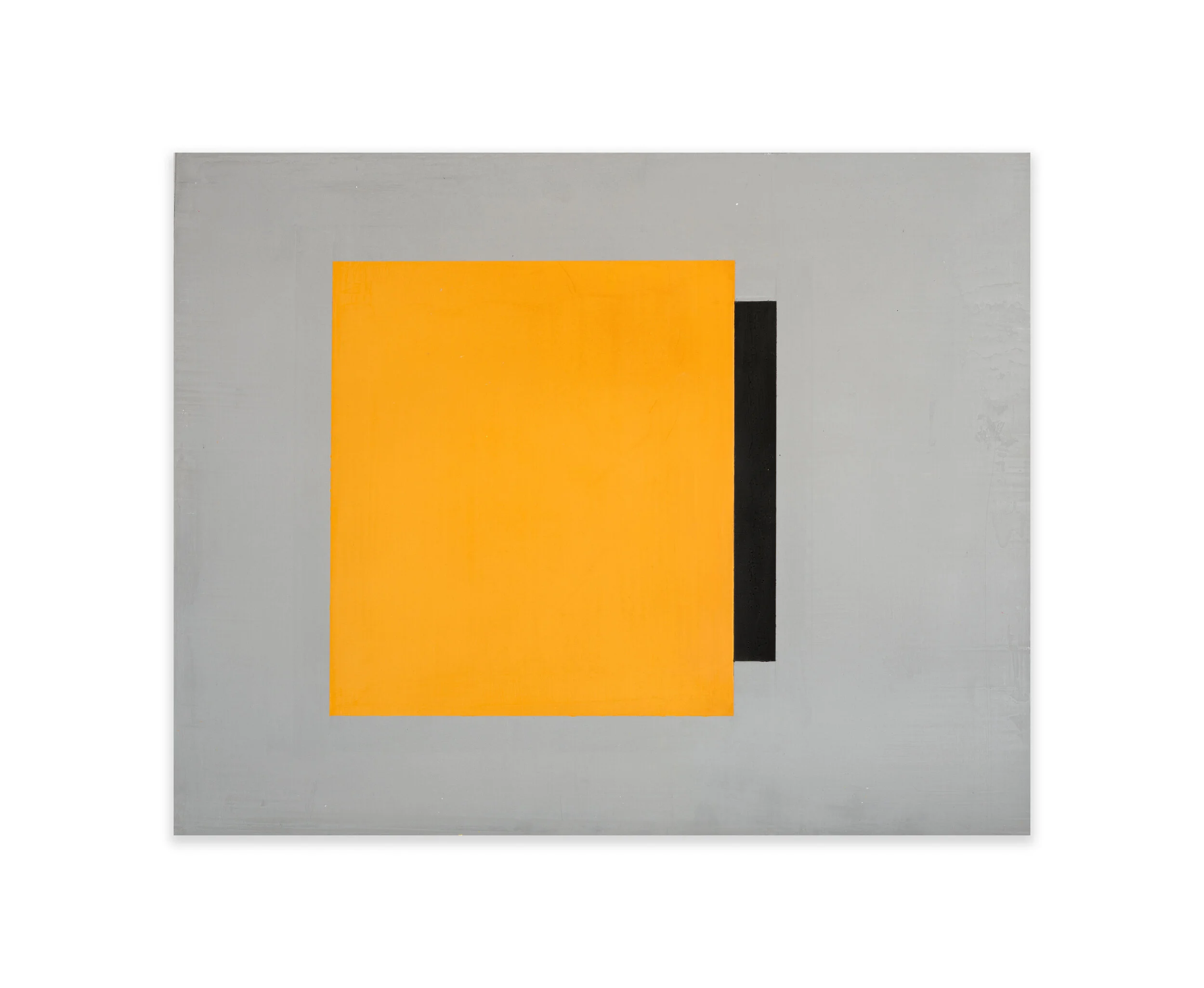 Jeff Kellar painting, grey background with orange-yellow square with black bar on right.