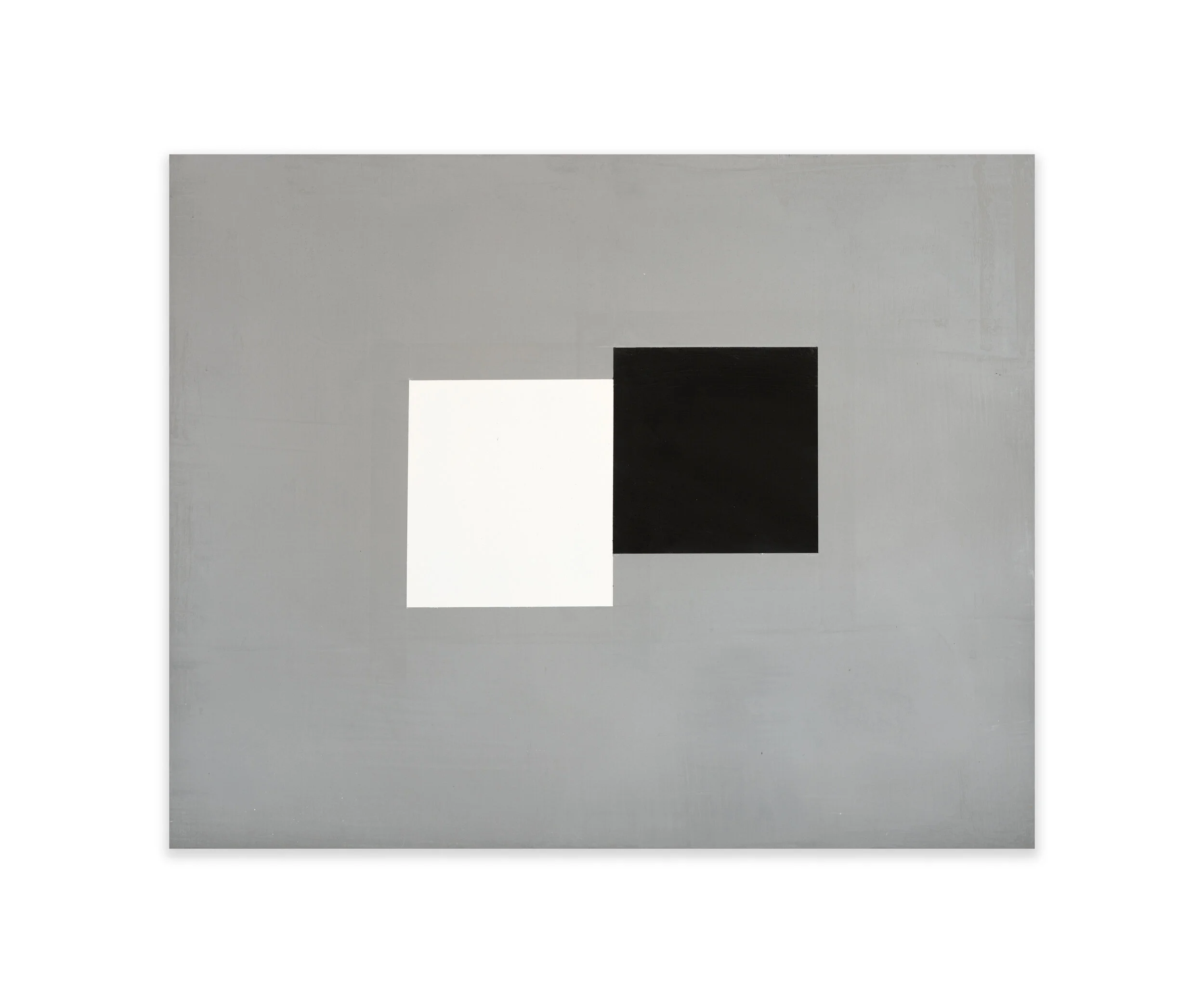 Jeff Kellar painting, grey background with white box on left sharing the right edge with black box on right.