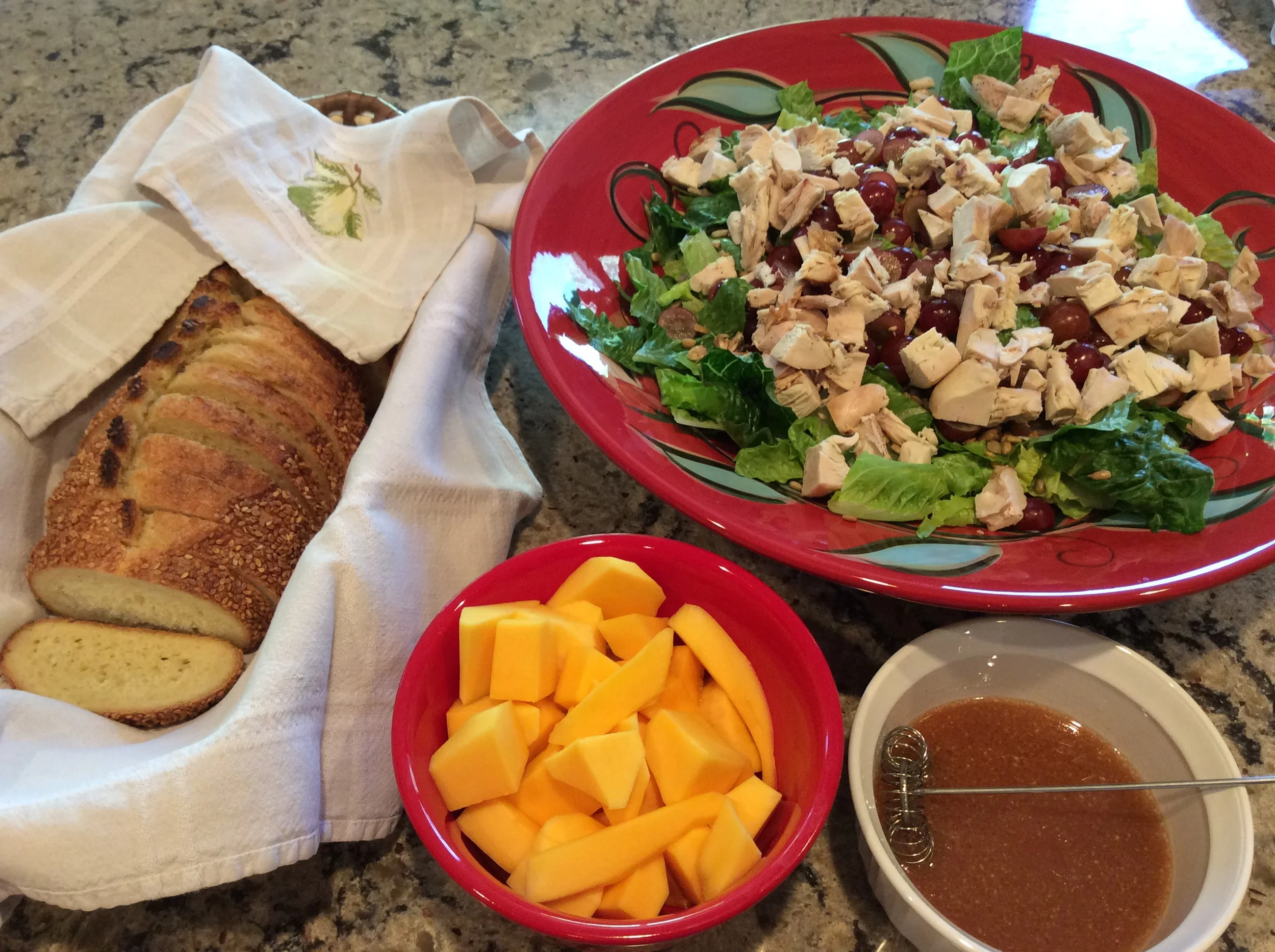 The salad with mango and sesame bread from Panera Bread.
