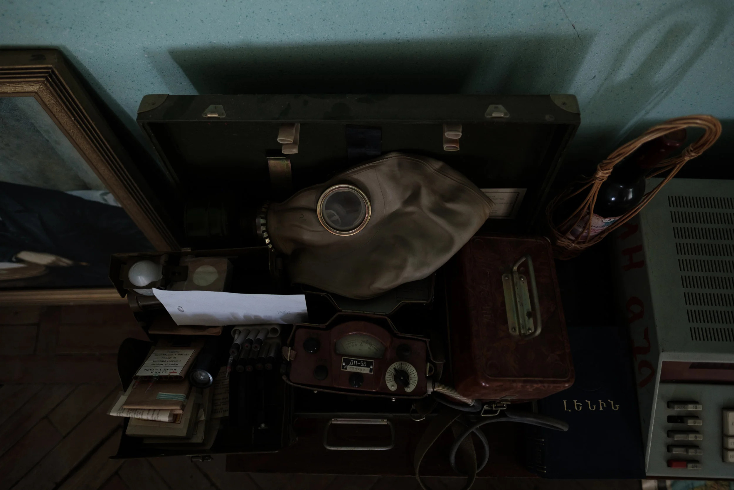 Soviet gas mask and other supplies.