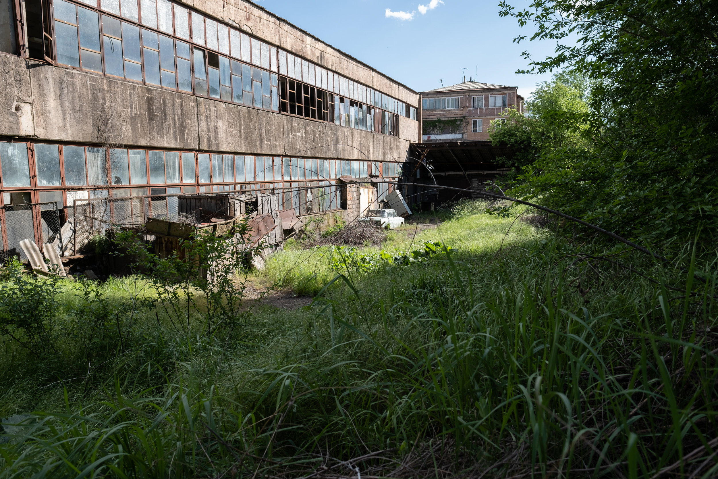 Exterior of the textile factory building.