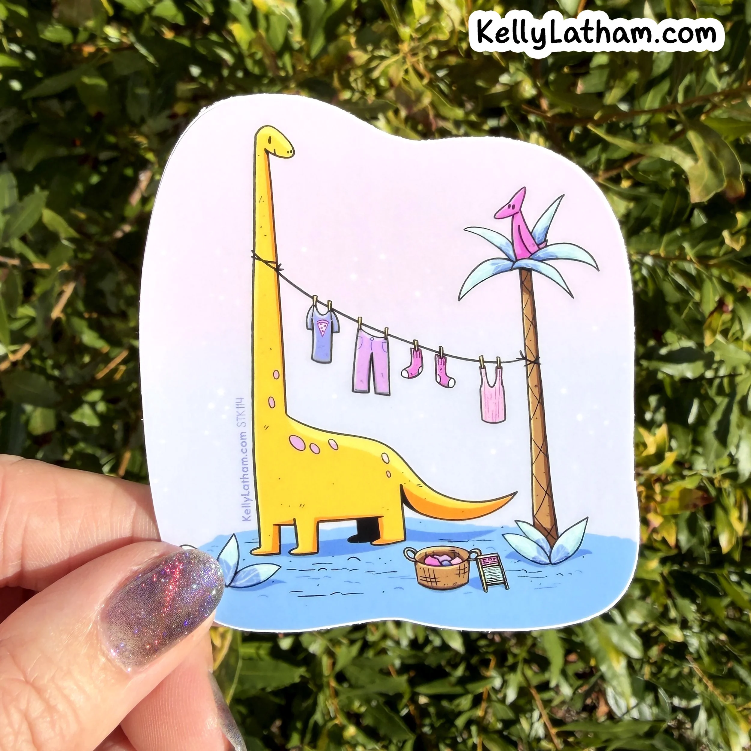 Dinosaur Laundry Sticker - Cute Dino Clothesline Vinyl Sticker