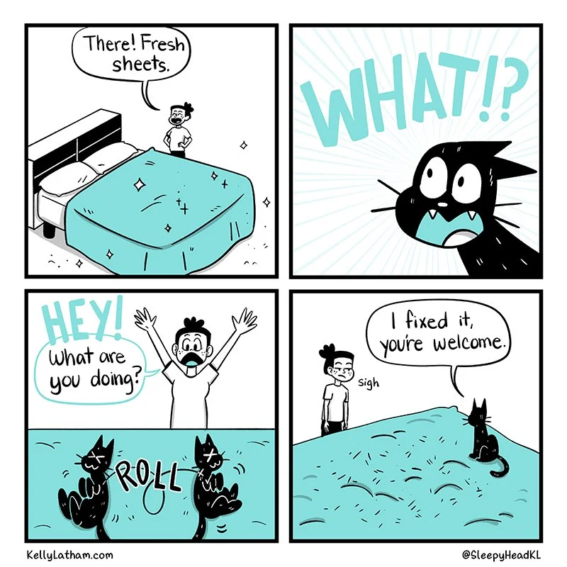 He's... helpful. lol #catowner #catmom #catlover #blackcatsofinstagram #comics #sleepyheadkl