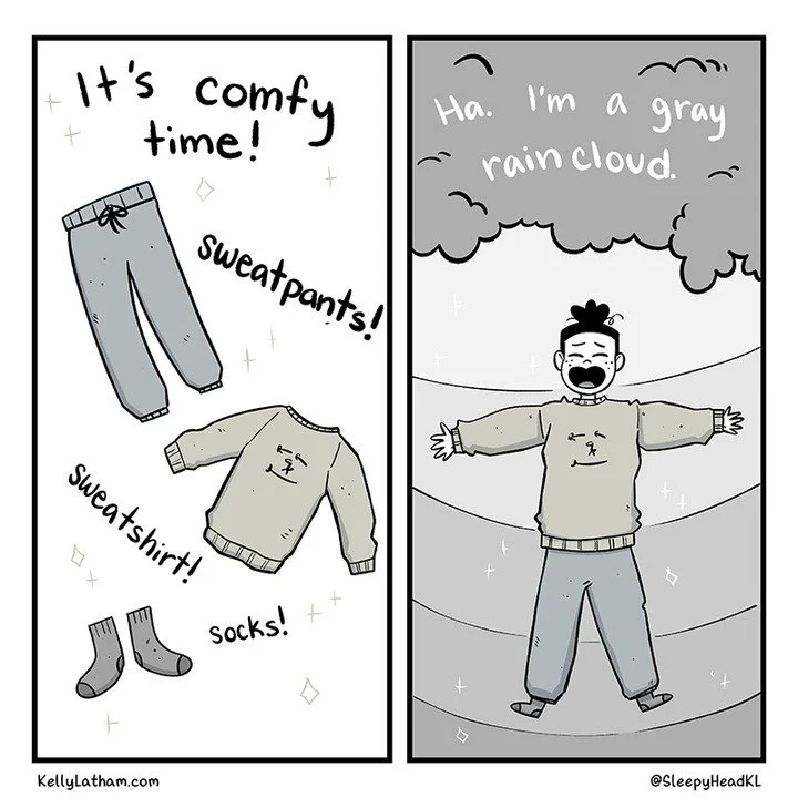 My little brother loved to dress in all one color when he was little, and we laughed about.. and then I realized I do the same thing lol. At least he was a bright color 😅 #comics #millennialgray