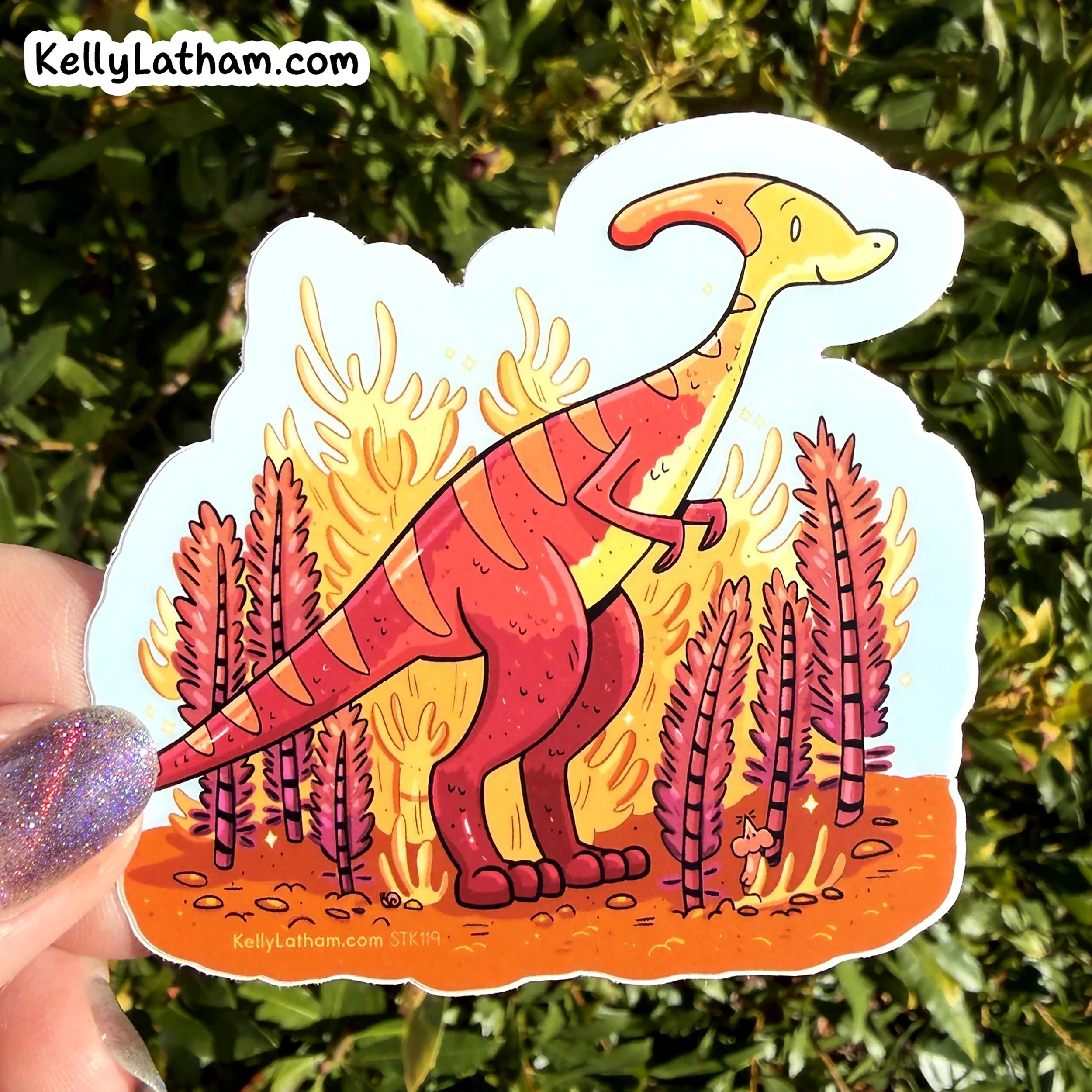 Parasaurolophus Dinosaur Sticker - Bright Prehistoric Dino Vinyl Sticker