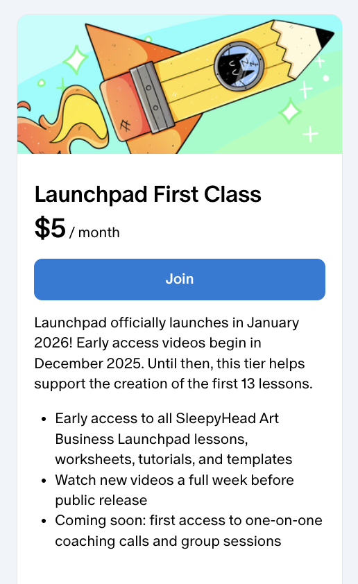 A colorful cartoon illustration of a yellow pencil with a clock face, attached to a rocket with orange fins, flying through a bright blue sky with sparkles and stars.