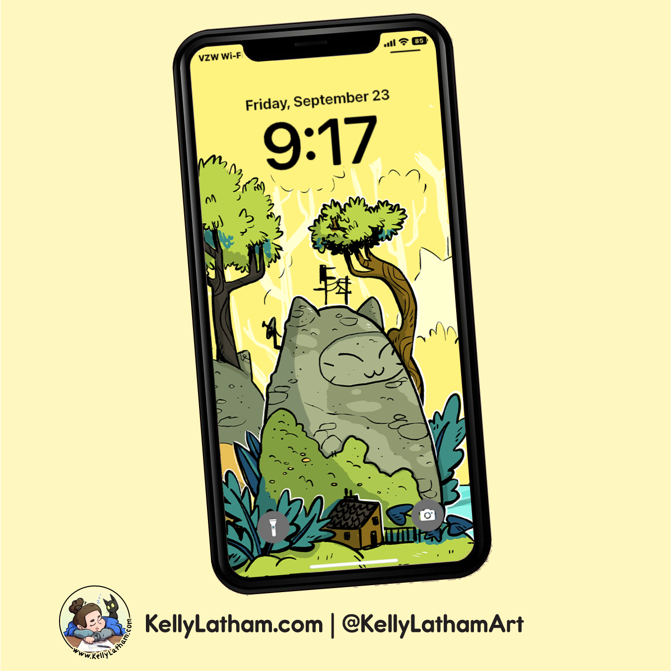 Whimsical Stone Cat Landscape Mobile Wallpaper Free Phone Background