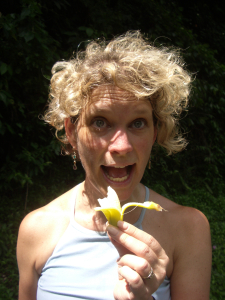Me eating a teeny banana with still unbrushed hair in 2009
