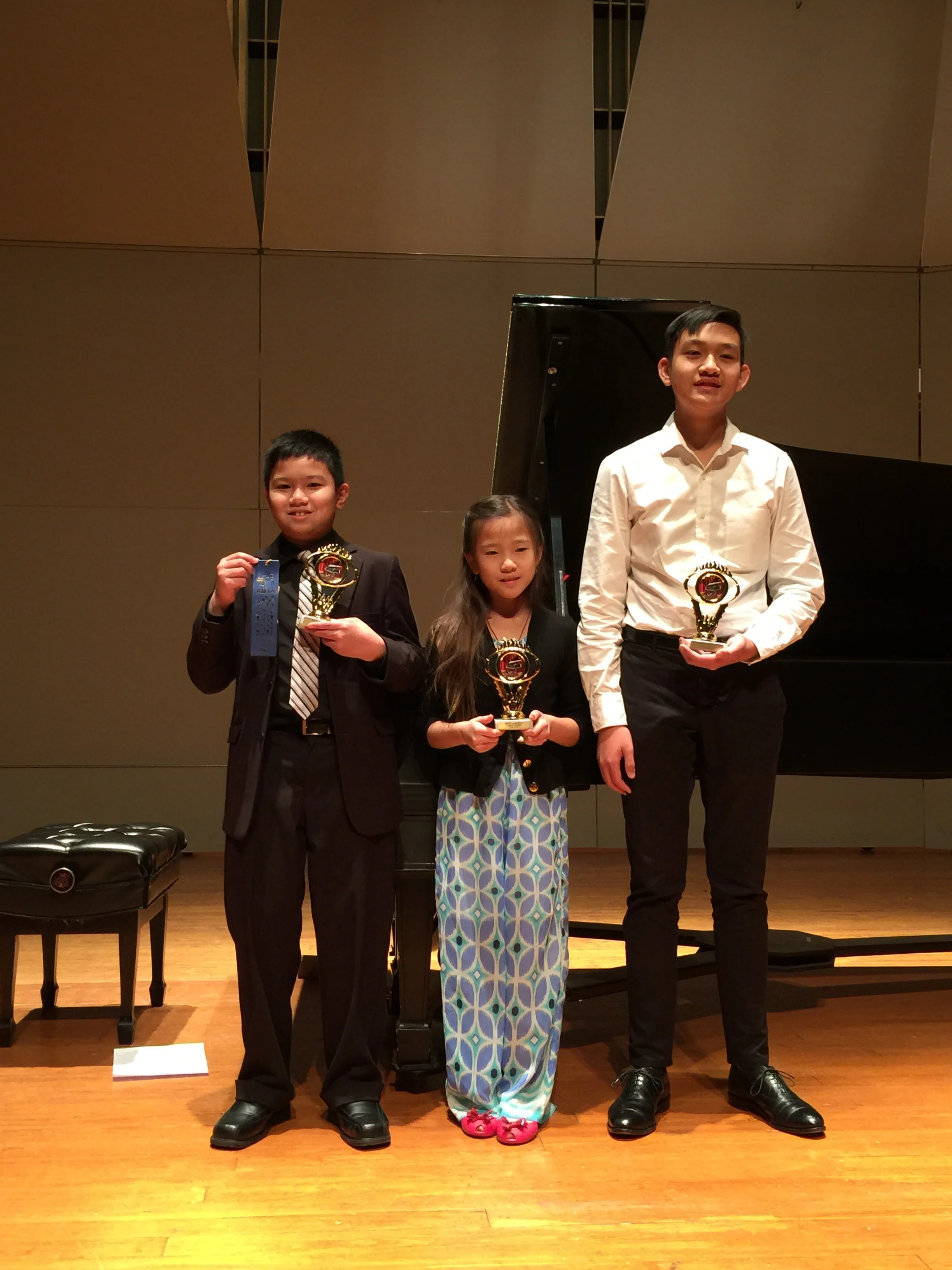 Connor, Victoria, Jeffrey after Honors Recital. AMTA Cyclical Contest, December2016