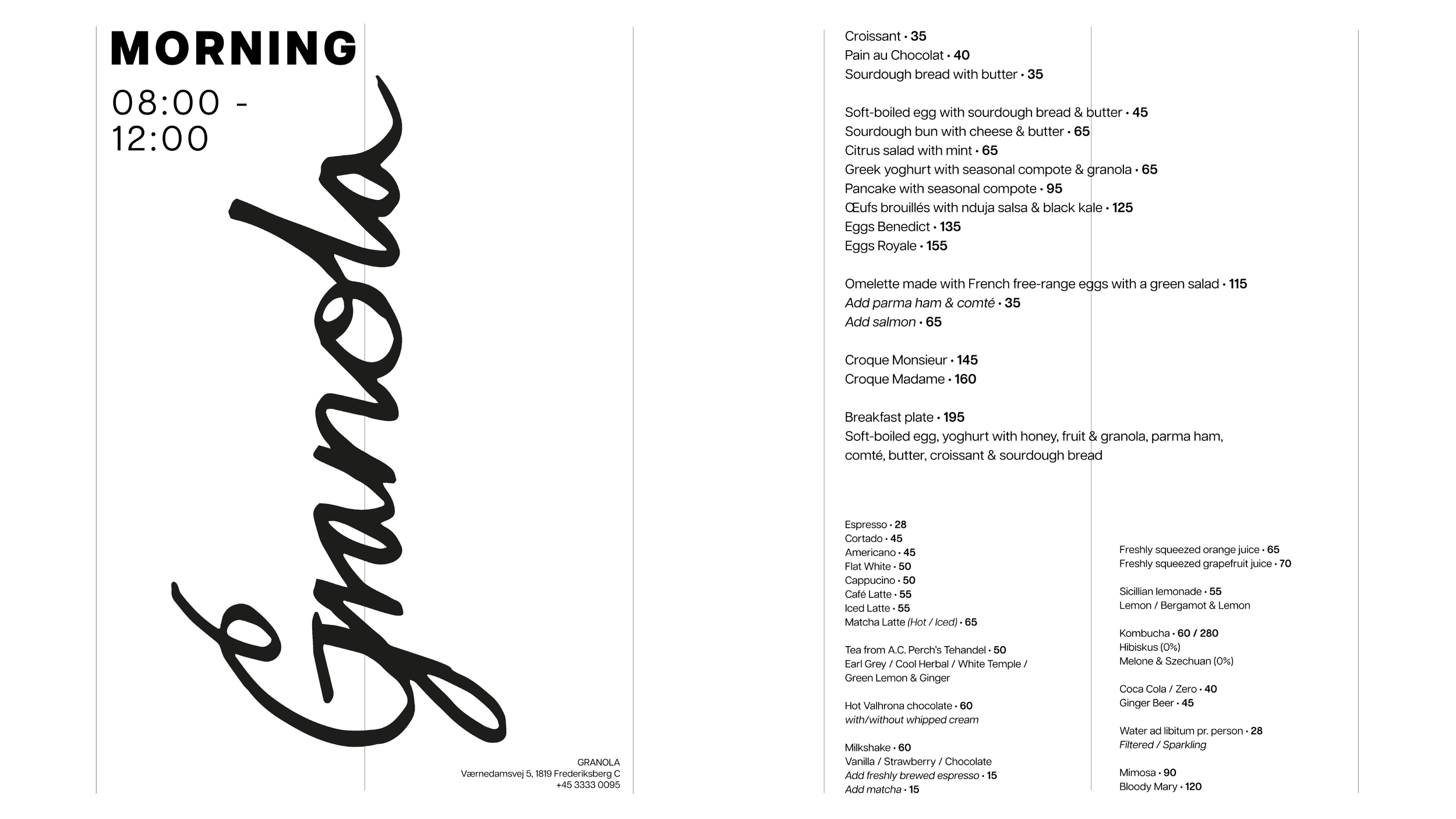 menu front and back side