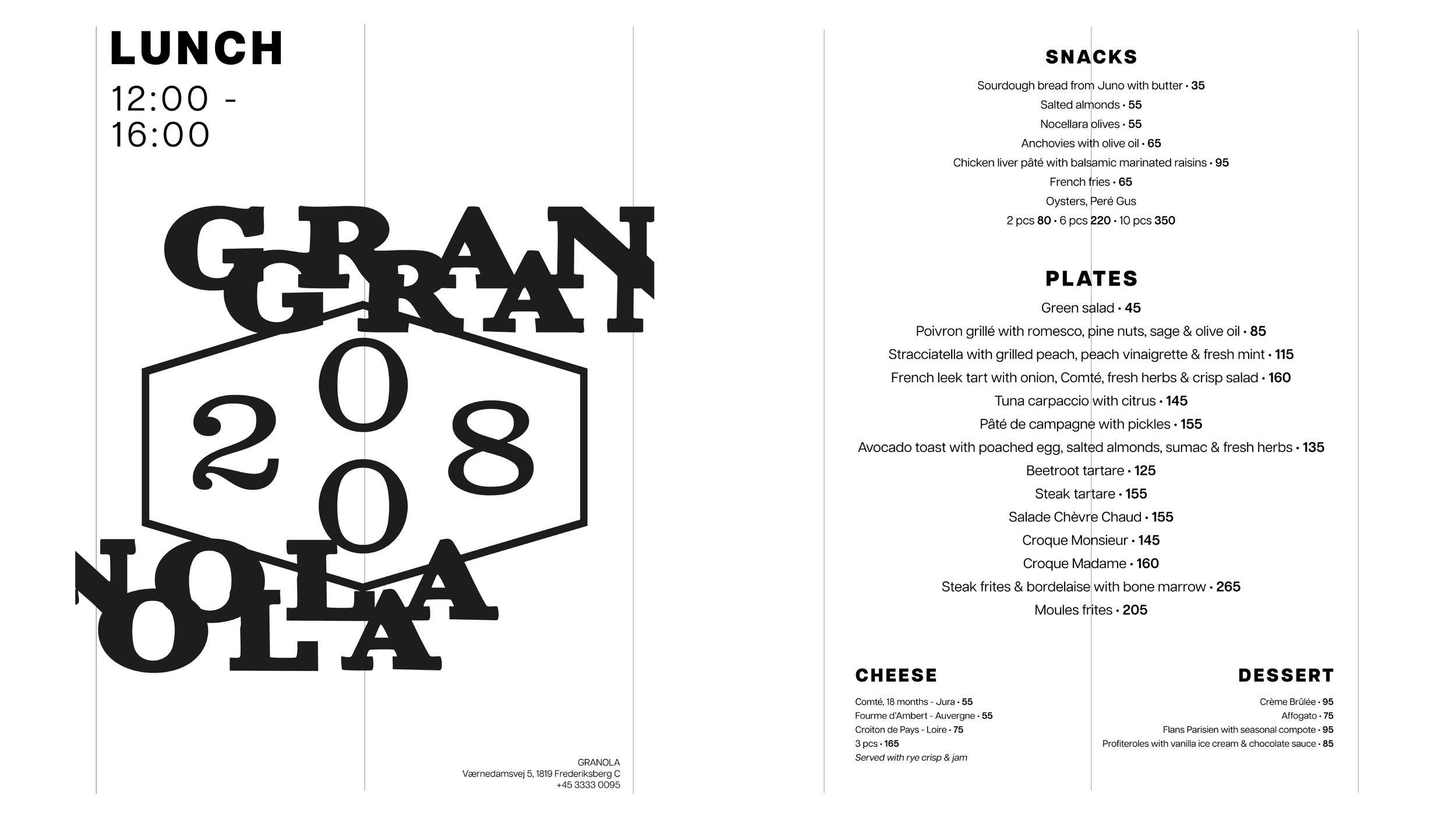 front and back side of lunch menu