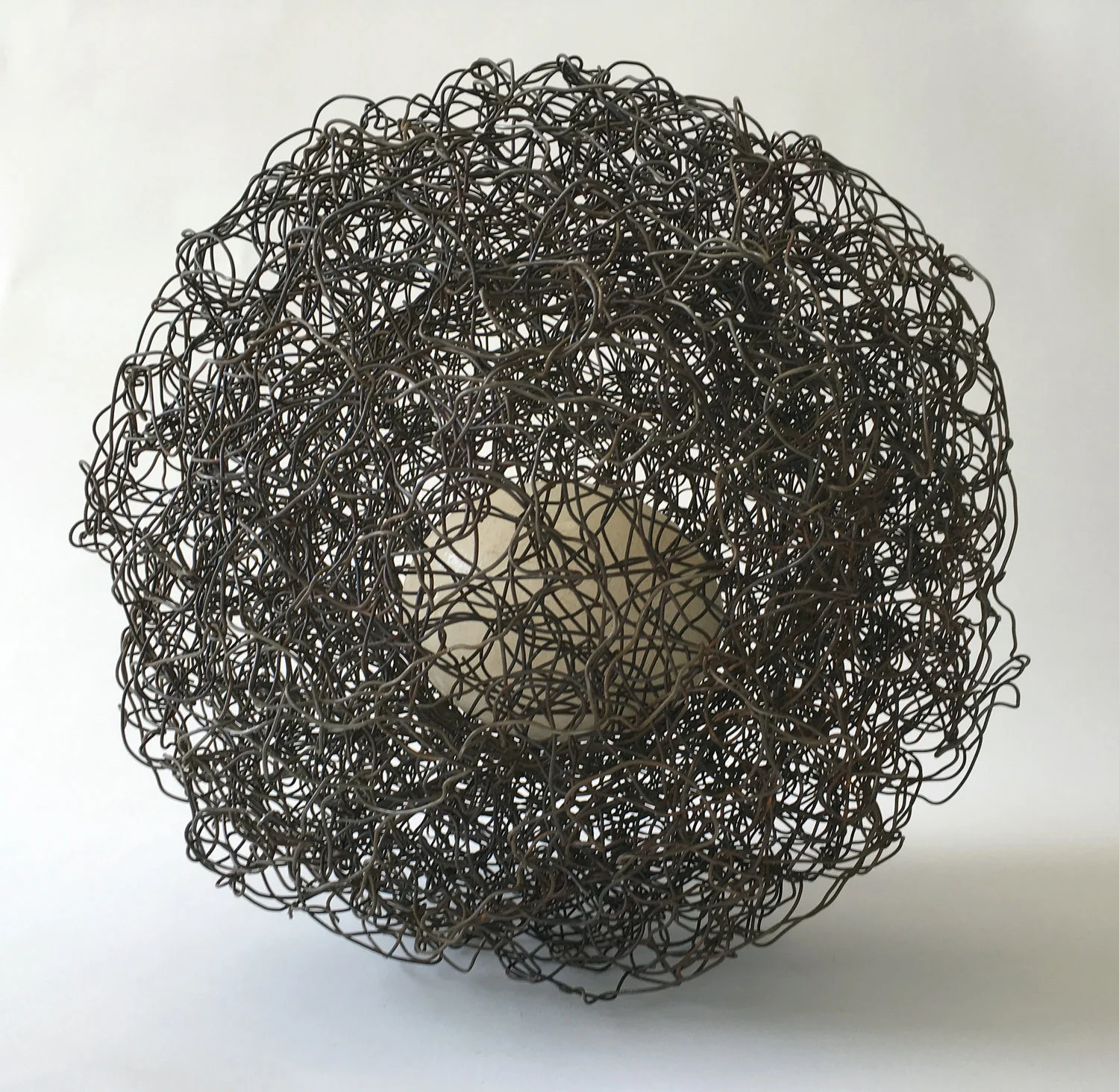 Protect , 2016, Ostrich egg, wire, 36 x 36 inches