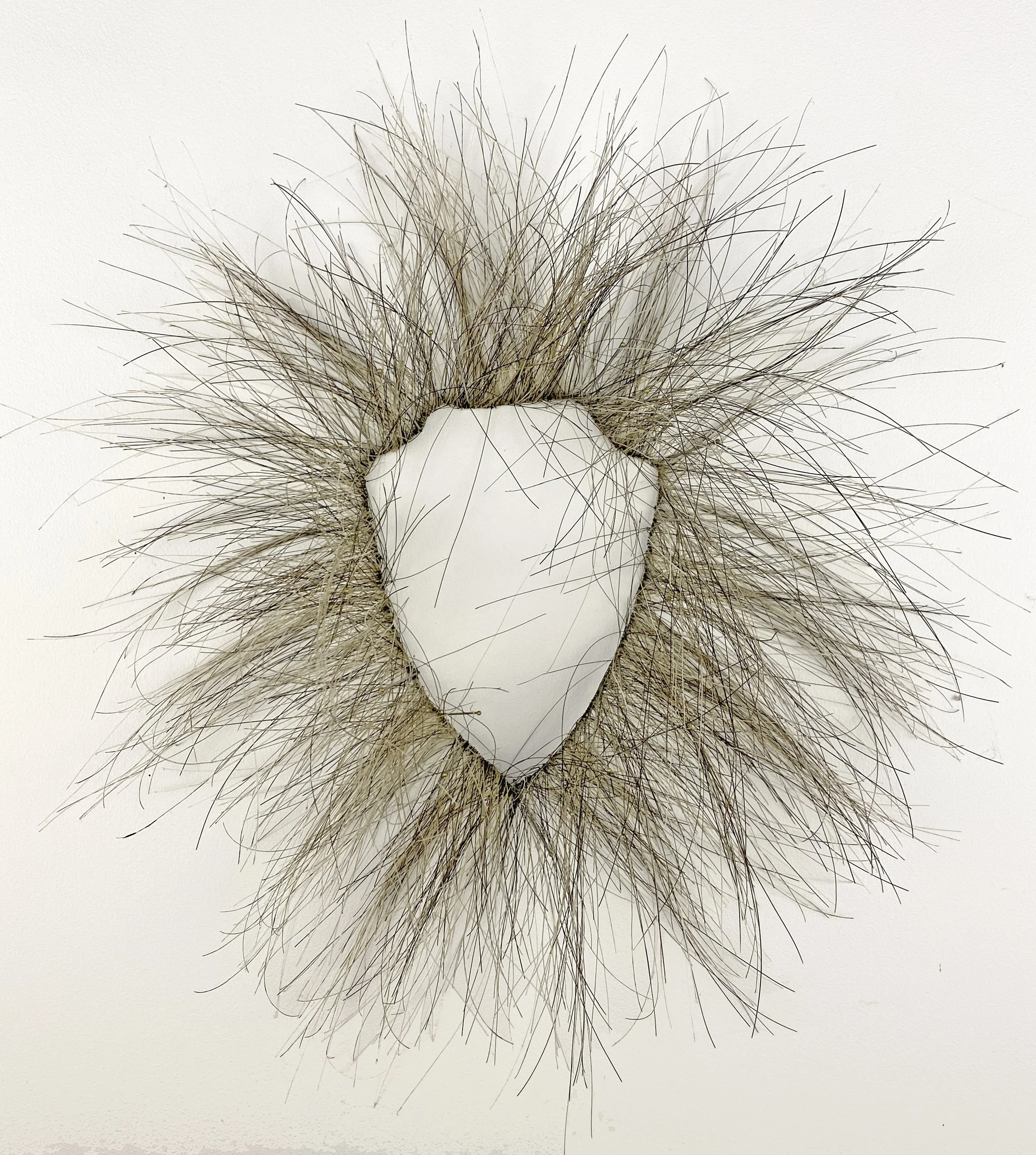 Hunt, an artwork by Lorna Stevens made from a knotted wildebeest mane pinned into the shape of an award plaque, comments on the sport of big-game hunting.