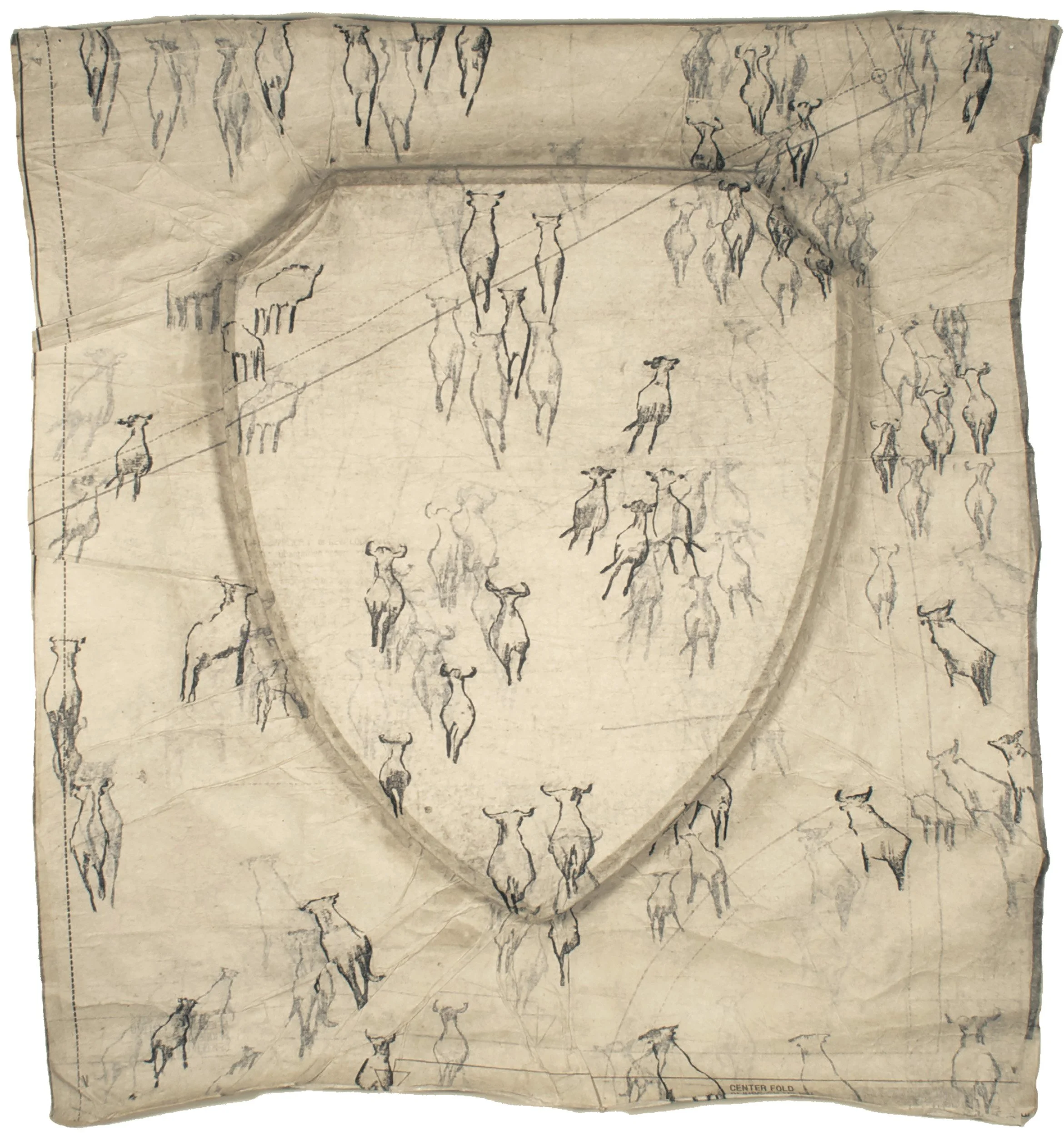 Herd (paper), an artwork by Lorna Stevens featuring rubbings of migratory animals moving across pattern paper.