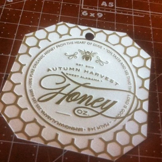   Custom letterpressed honey tags headed out the door just in time for the June harvest!&nbsp; Autumn Harvest Honey &nbsp; #branding &nbsp; #letterpress  #alabamahoney &nbsp; #savorthesouth   &nbsp;— with&nbsp; Autumn Harvest Honey .  
