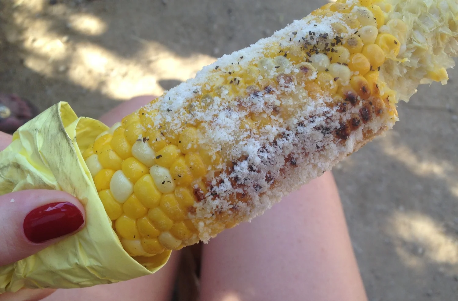 Roasted corn sprinkled with salt & pepper and parmesan cheese at Avila Valley Barn // San Luis Obispo, California 