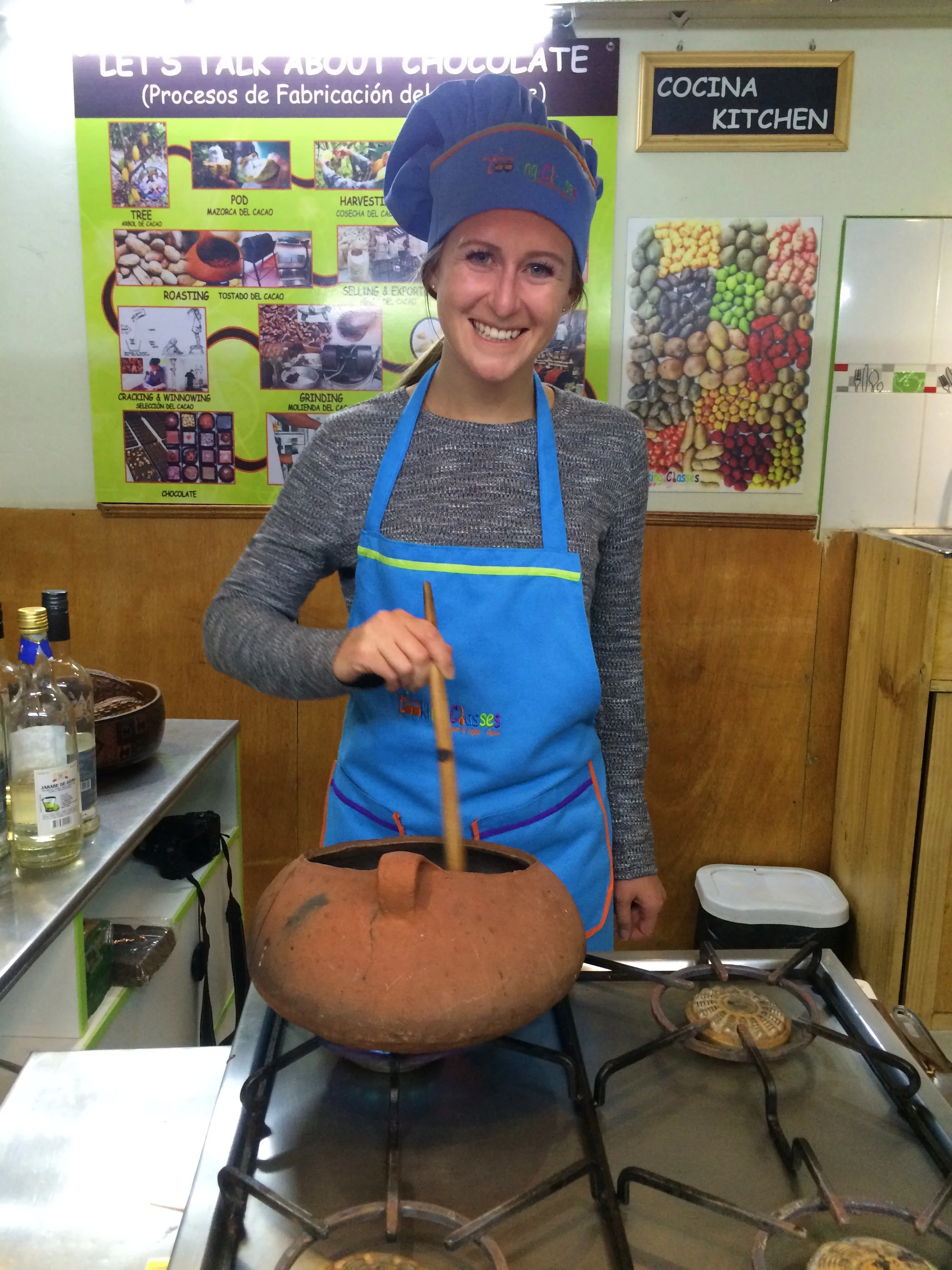 Roasting cocoa beans during a chocolate-making class!