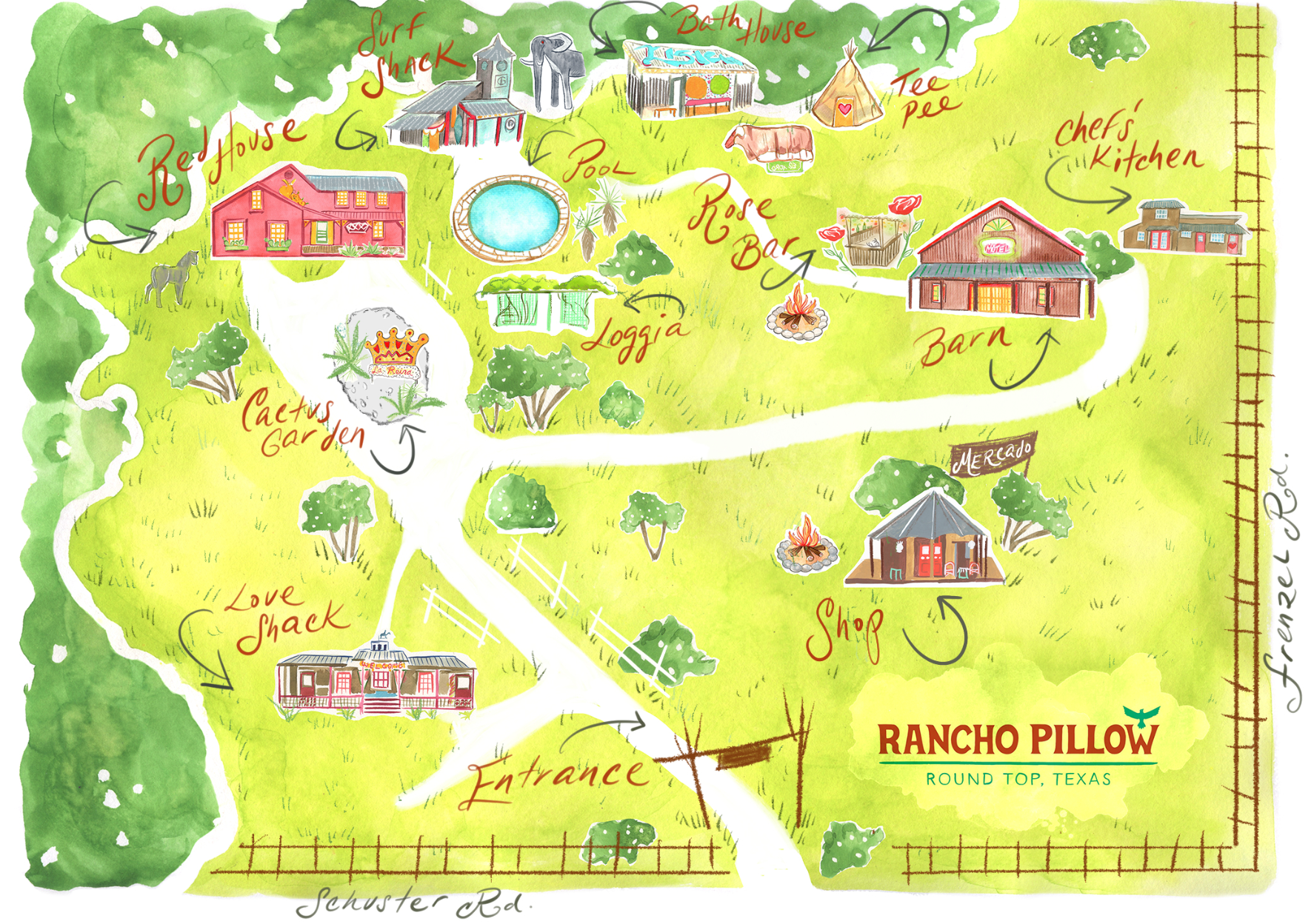 Illustrated map of Rancho Pillow