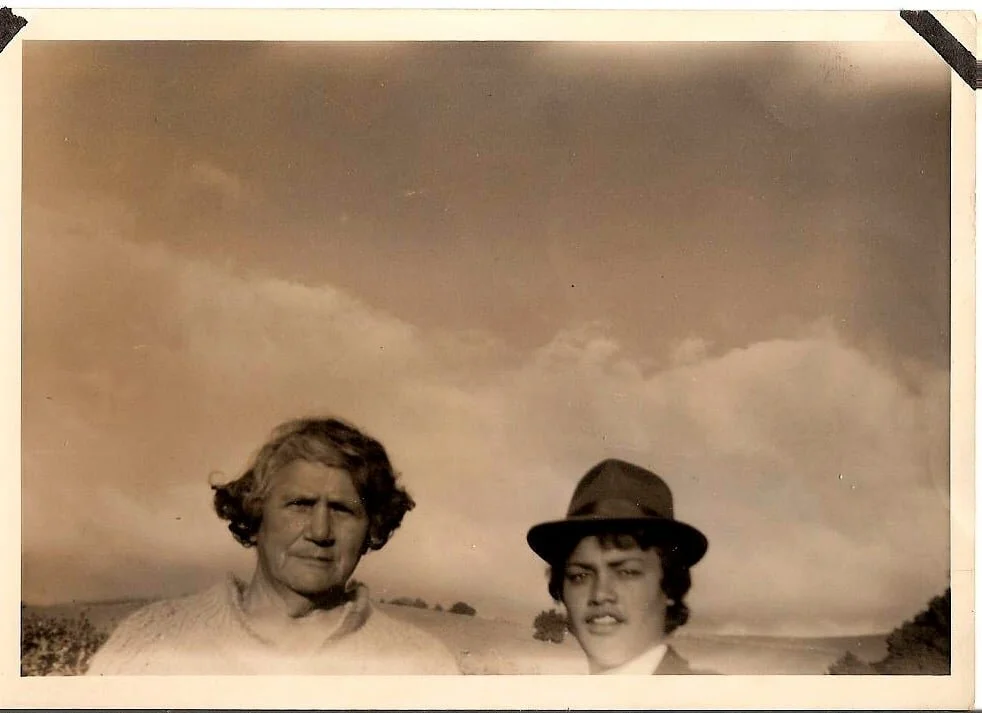Photo of Mihi Te Rina with granddaughter Kawa "Tubby”. Photo digitised by Libby Harris and shared by Sarah Gardiner.